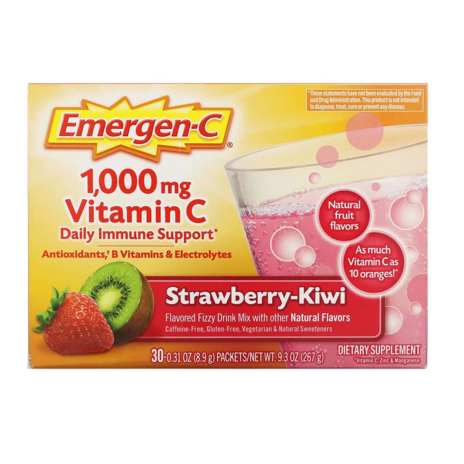 Emergen-C, Vitamin C, Strawberry-Kiwi, 1,000 mg, 30 Packets, 0.31 oz (8.9 g) Each