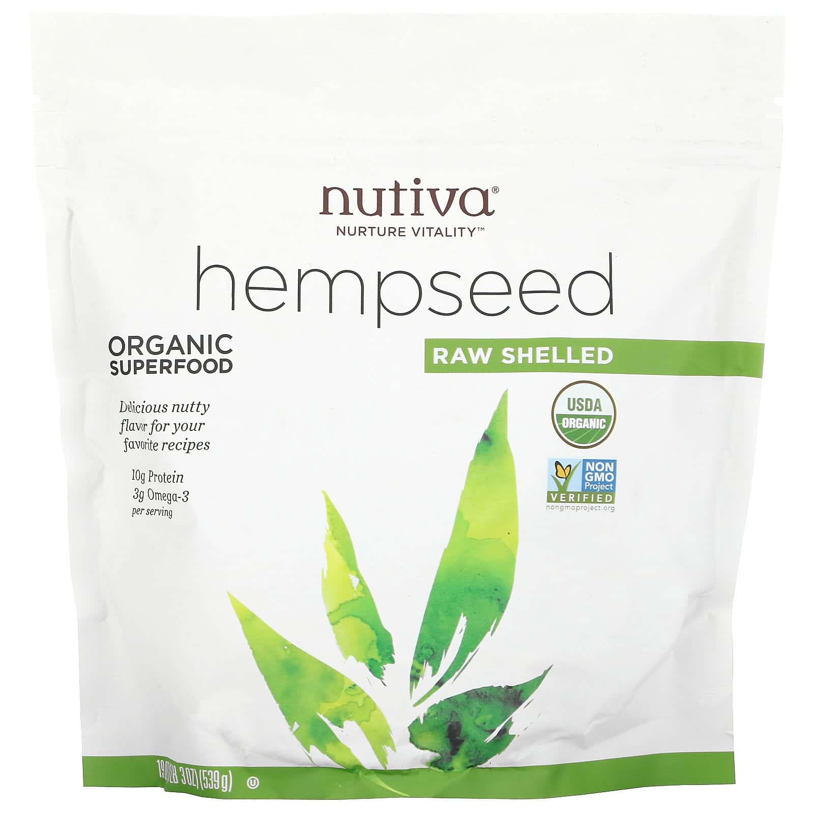 Nutiva, Semilla de Cáñamo Orgánica, Cruda sin Cáscara, 19 oz (539 g)