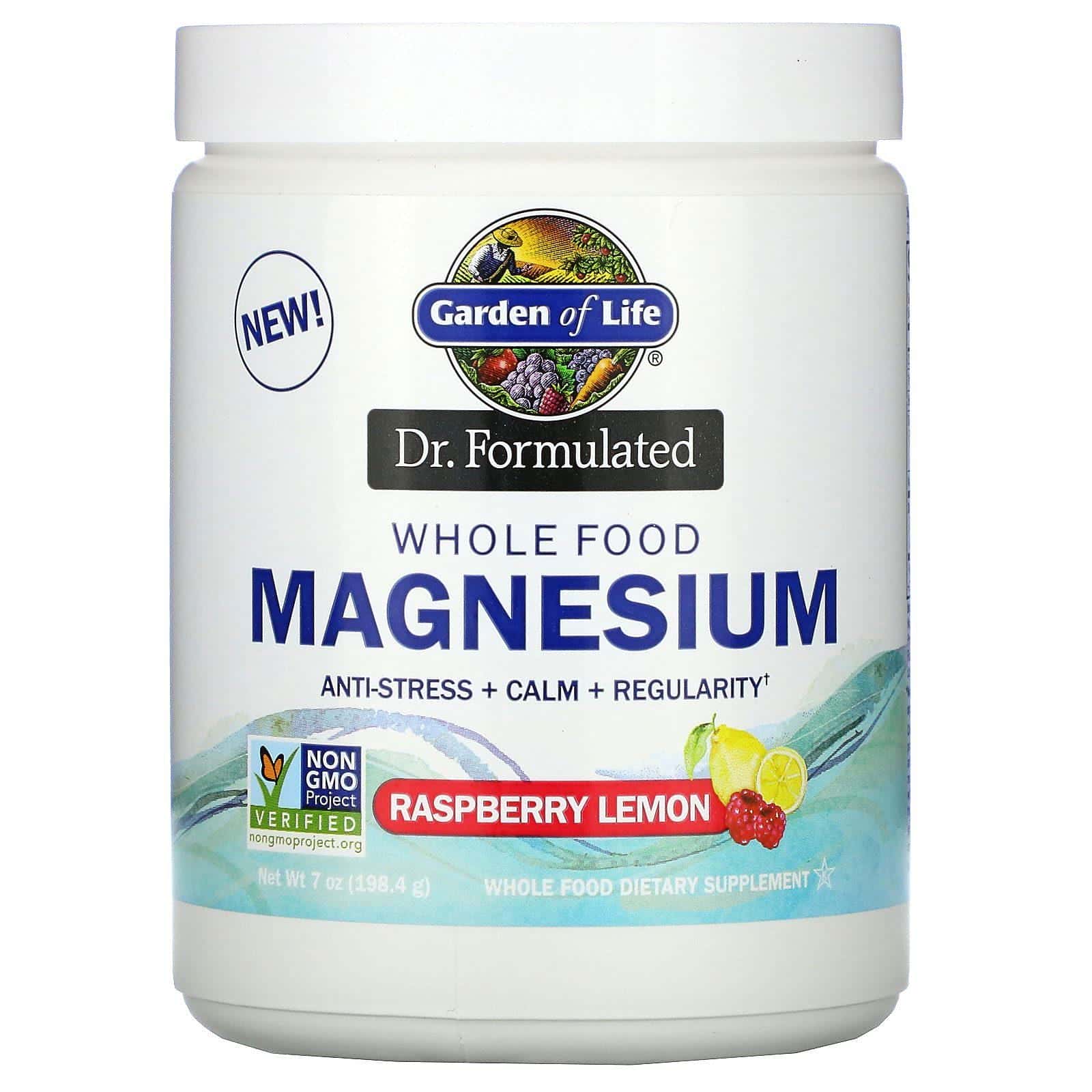 Garden of Life, Producto formulado por un médico, Magnesio en polvo proveniente de alimentos integrales, Frambuesa y limón, 198,4 g (7 oz)