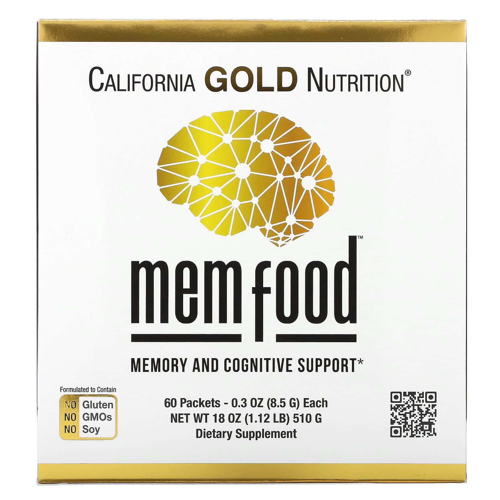 California Gold Nutrition, MEM Food, Refuerzo para la memoria y la cognición, 60 sobres, 8,5 g (0,3 oz) cada uno