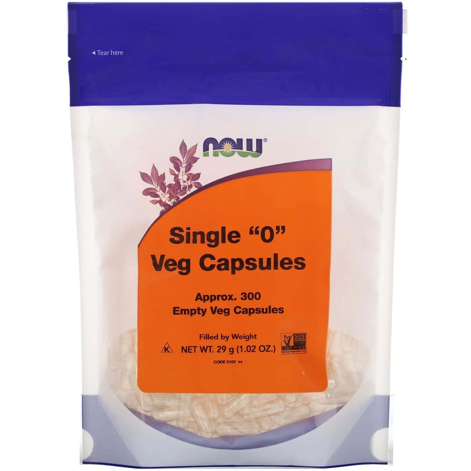 Now Foods, Cápsulas vegetarianas de tamaño 0, Aprox. 300 cápsulas vegetarianas vacías