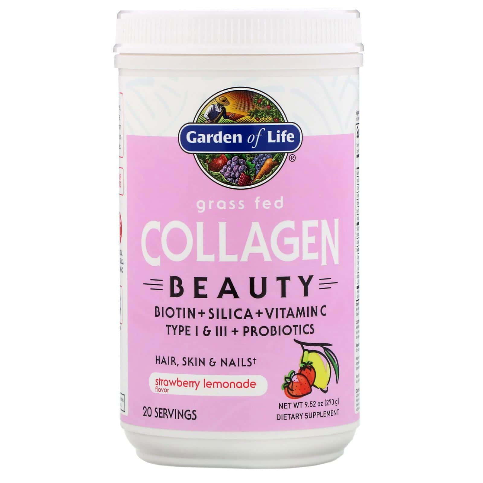 Garden of Life, Colágeno alimentado con pasto para belleza, Limonada de frutilla, 9.52 oz (270 g)