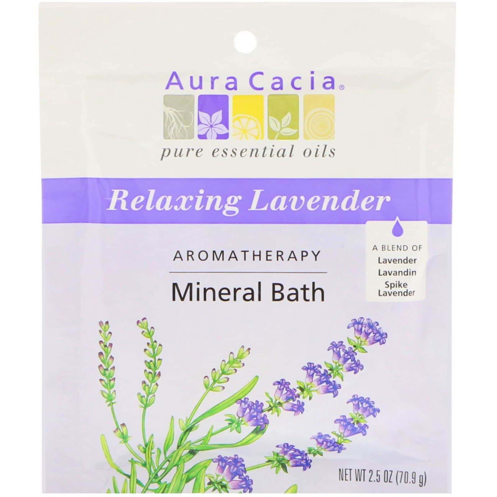 Aura Cacia, Baño mineral de aromaterapia, Lavanda relajante, 2.5 oz (70.9 g)