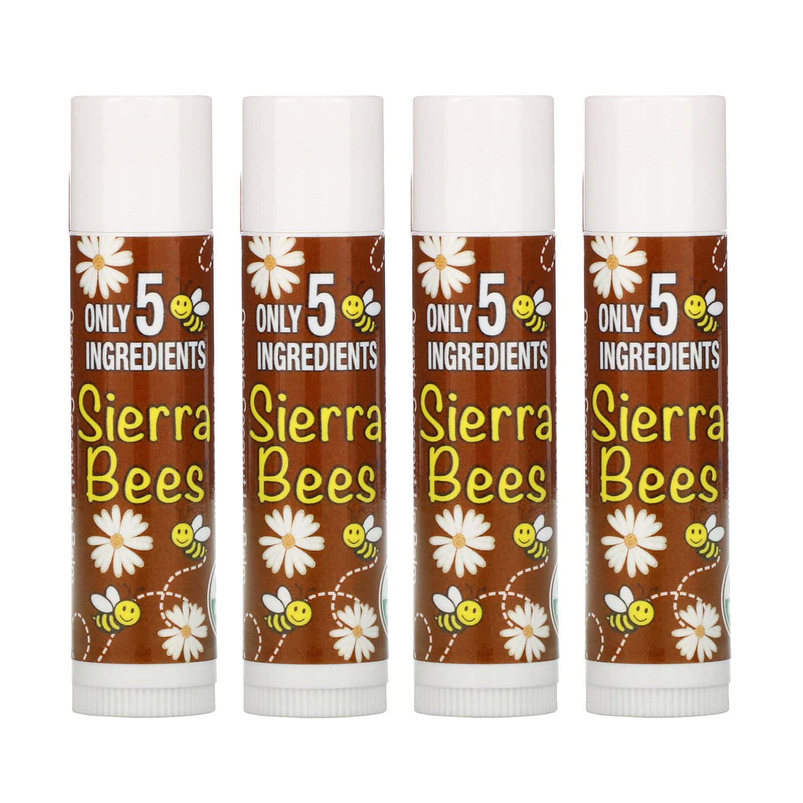 Sierra Bees, Bálsamo labial orgánico, Coco, Paquete de 4, 0.15 oz (4.25 g) c/u