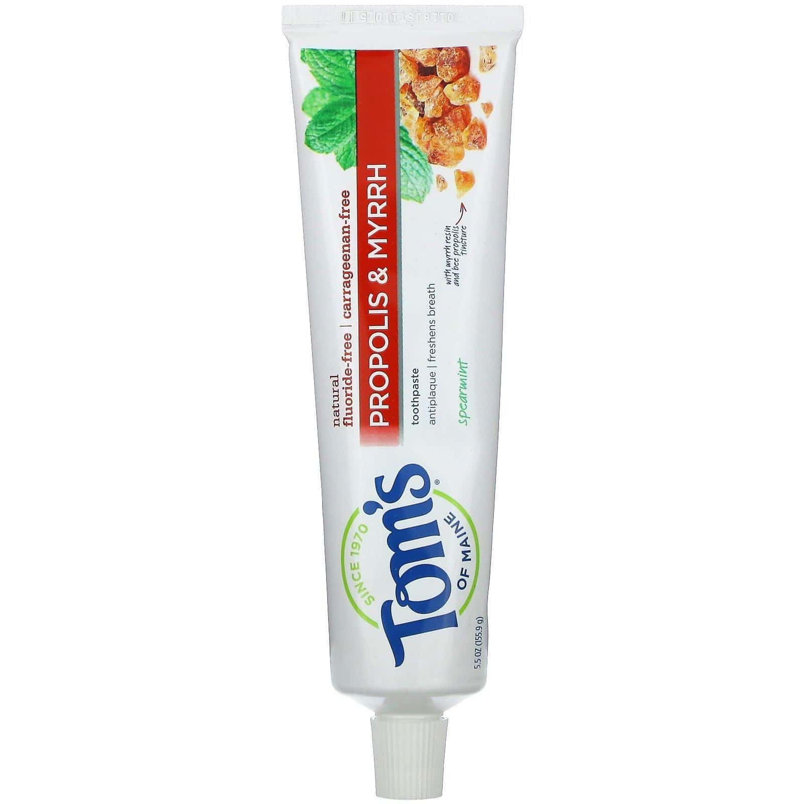 Tom's of Maine, Natural Antiplaque, Propolis & Myrrh Toothpaste, Fluoride-Free, Spearmint, 5.5 oz (155.9 g)