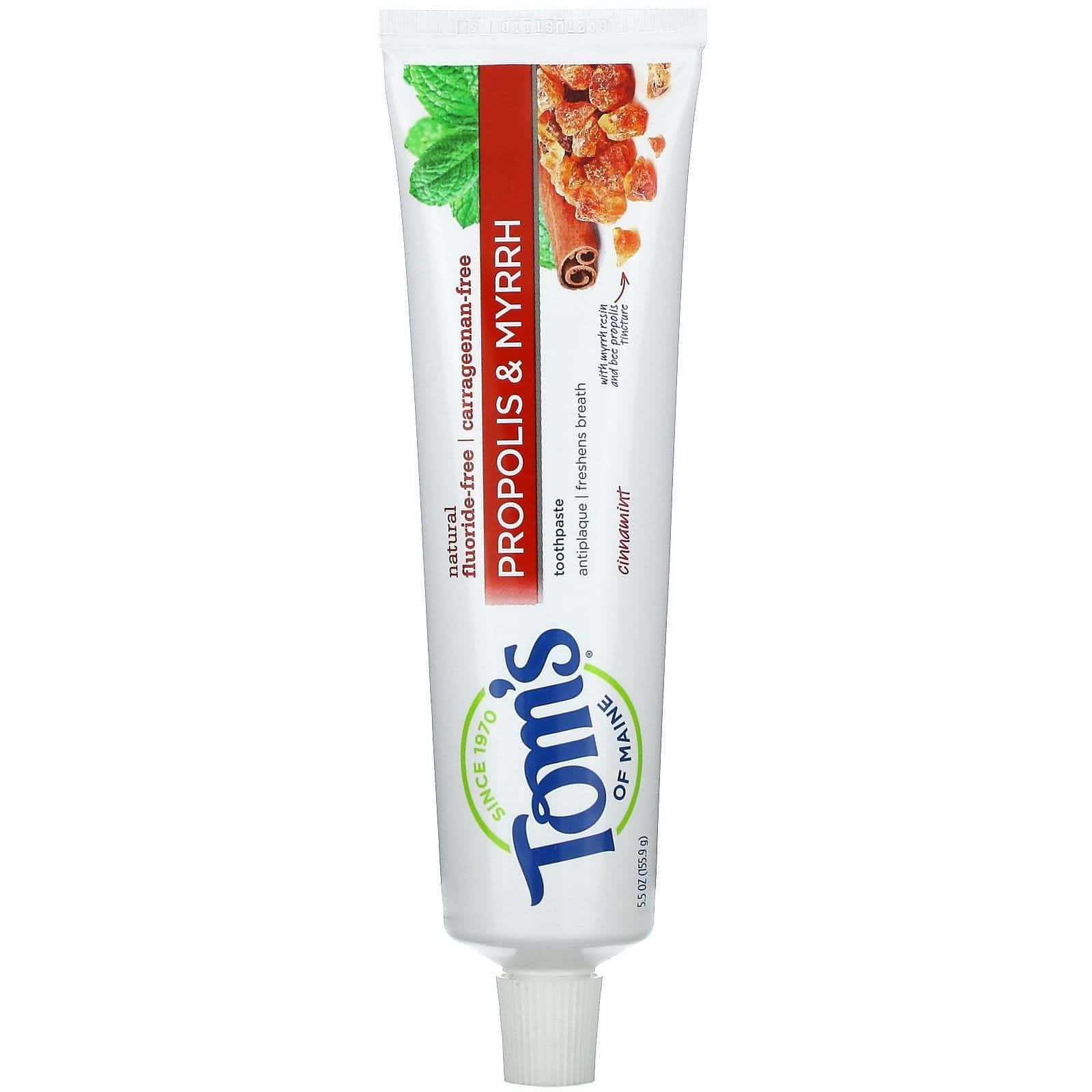 Tom's of Maine, Natural Antiplaue, Propolis & Myrrh Toothpaste, Fluoride-Free , Cinnamint, 5.5 oz (155.9 g)