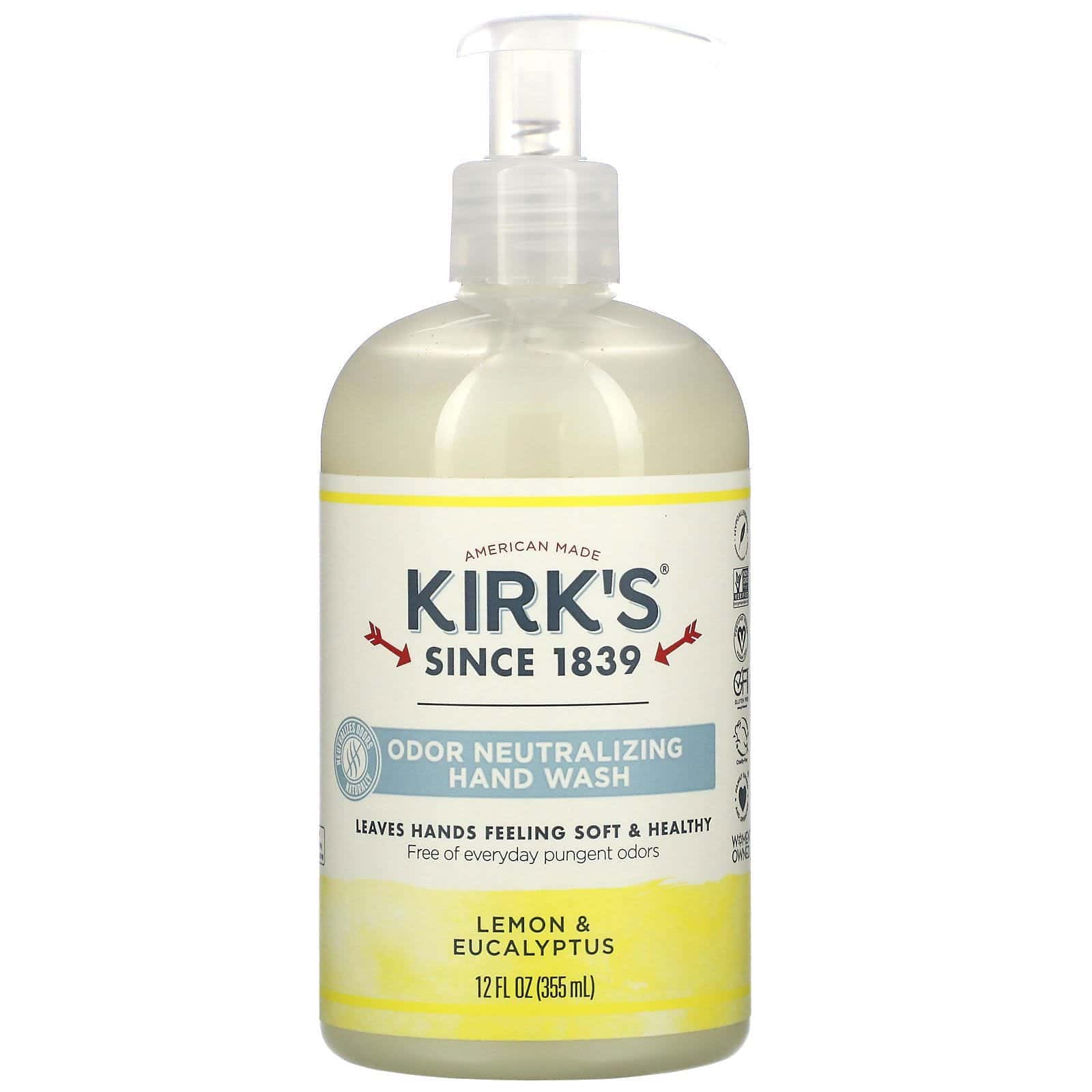 Kirk's, Jabón de manos neutralizante de olores, limón y eucalipto, 12 fl oz (355 ml)