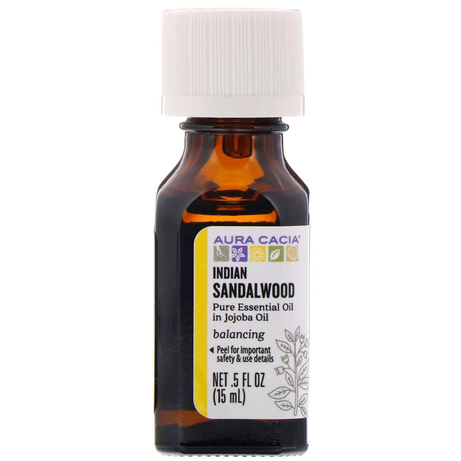 Aura Cacia, Aceite esencial puro en aceite de jojoba, sándalo de la India, 15 ml (0,5 oz. líq.)