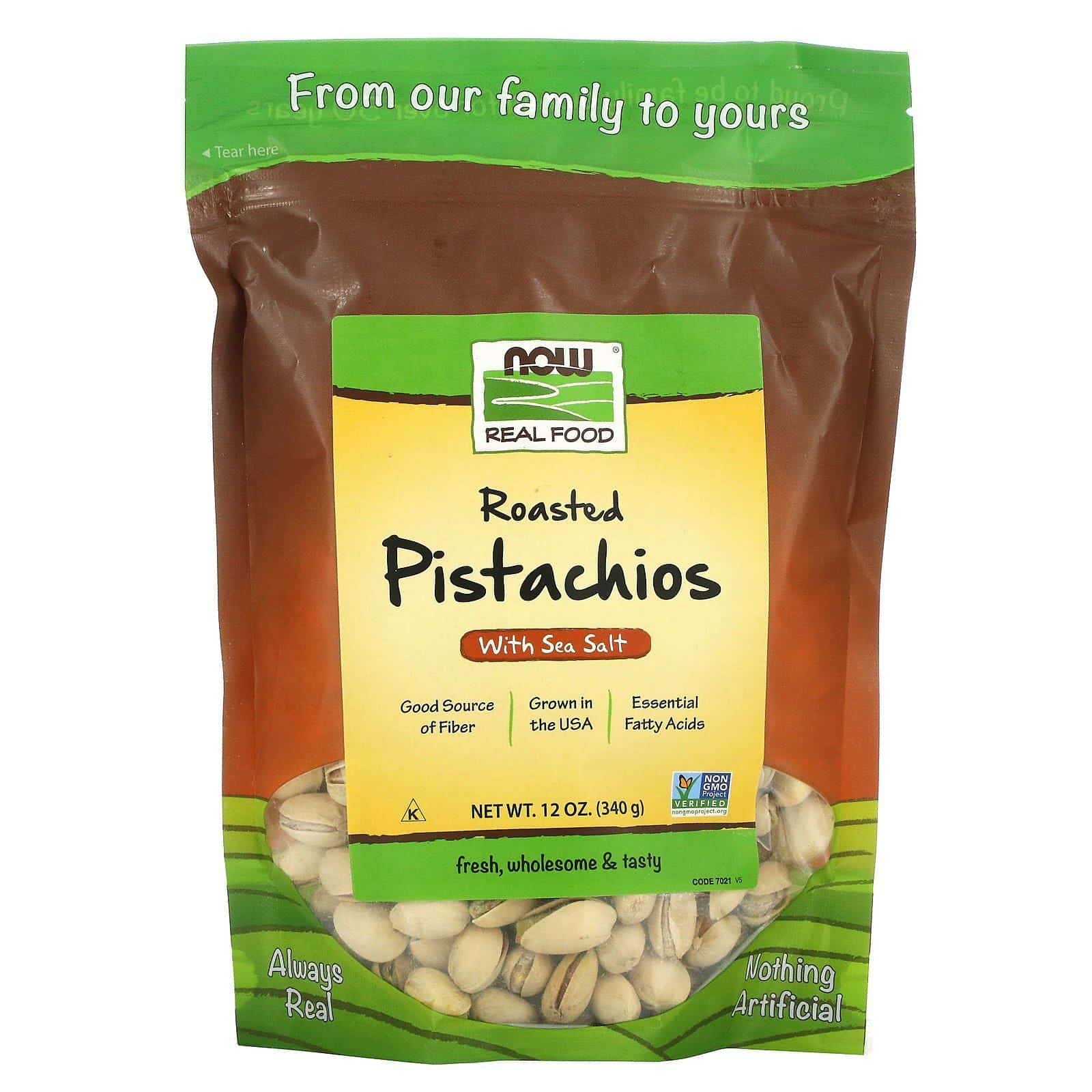 Now Foods, Real Food, pistachos tostados con sal marina, 12 oz (340 g)
