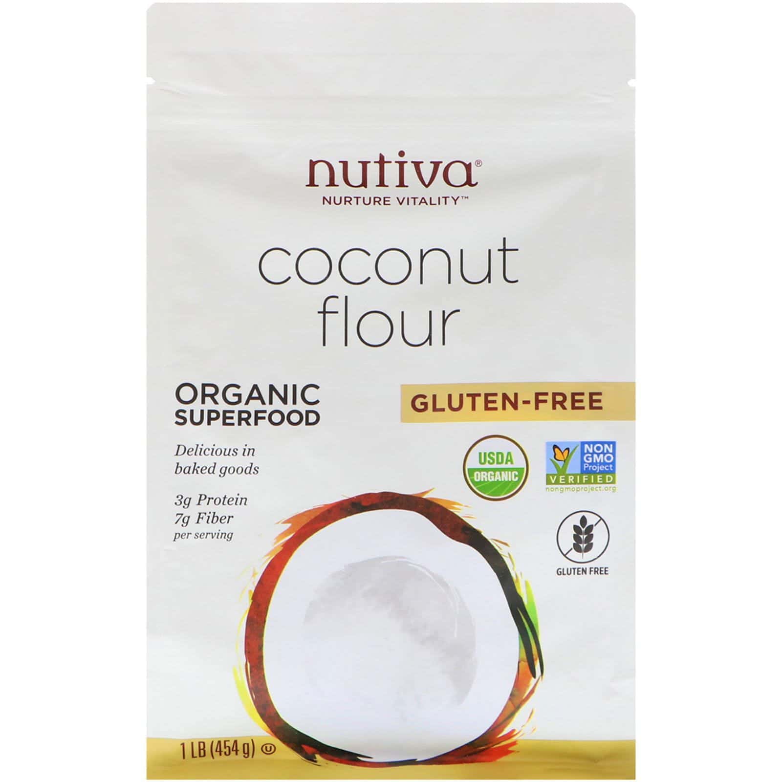 Nutiva, Harina de coco orgánico, Sin gluten, 454 g (1 lb)