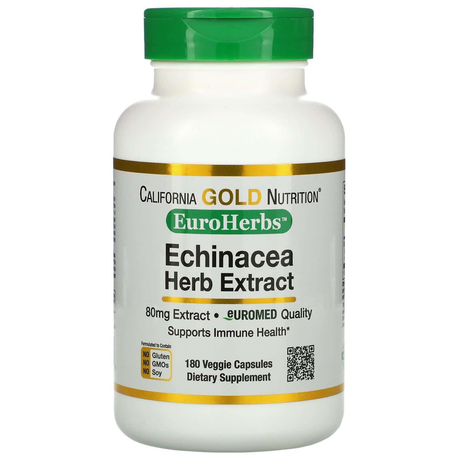 California Gold Nutrition, EuroHerbs, Extracto de hierba de equinácea, 80 mg, 180 cápsulas vegetales