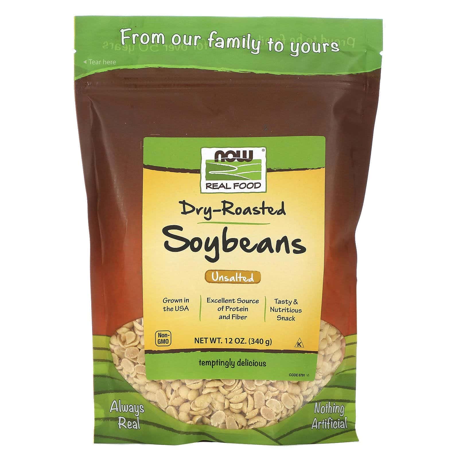 Now Foods, Frijoles de Soya Secos y Tostados, Sin Sal, 12 oz (340 g)