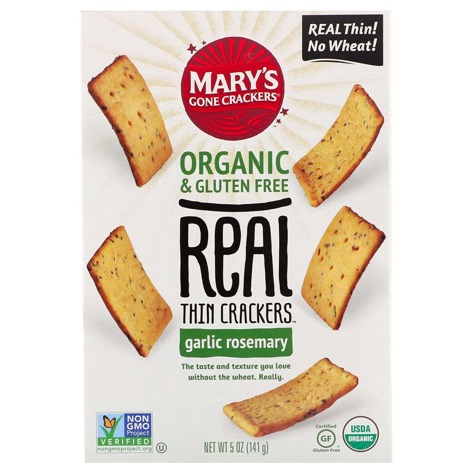 Mary's Gone Crackers, Galletas Real Thin, ajo y romero, 141 g (5 oz)