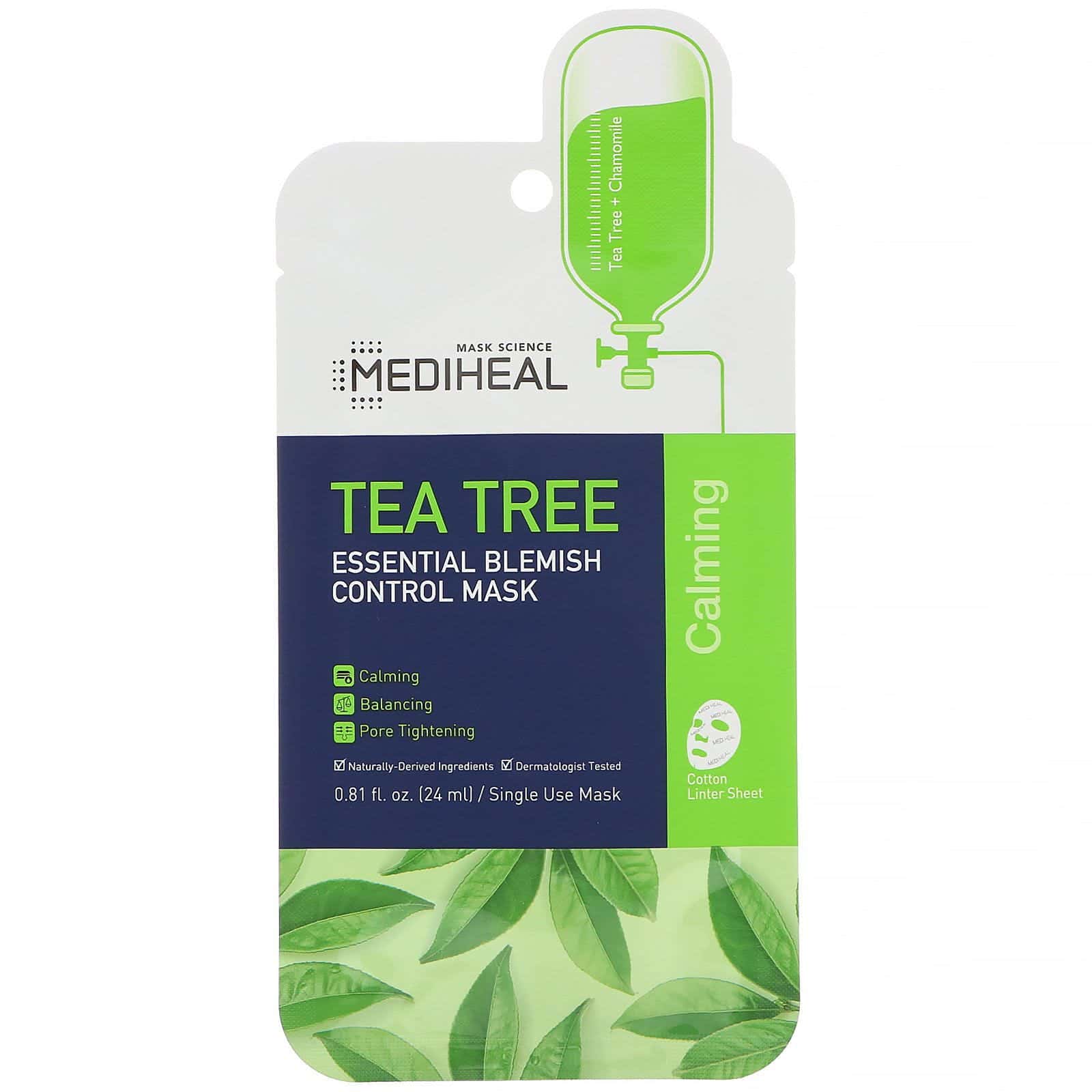 Mediheal, Tea Tree, Essential Blemish Control Mask, 5 Sheets, 0.81 fl oz (24 ml) Each