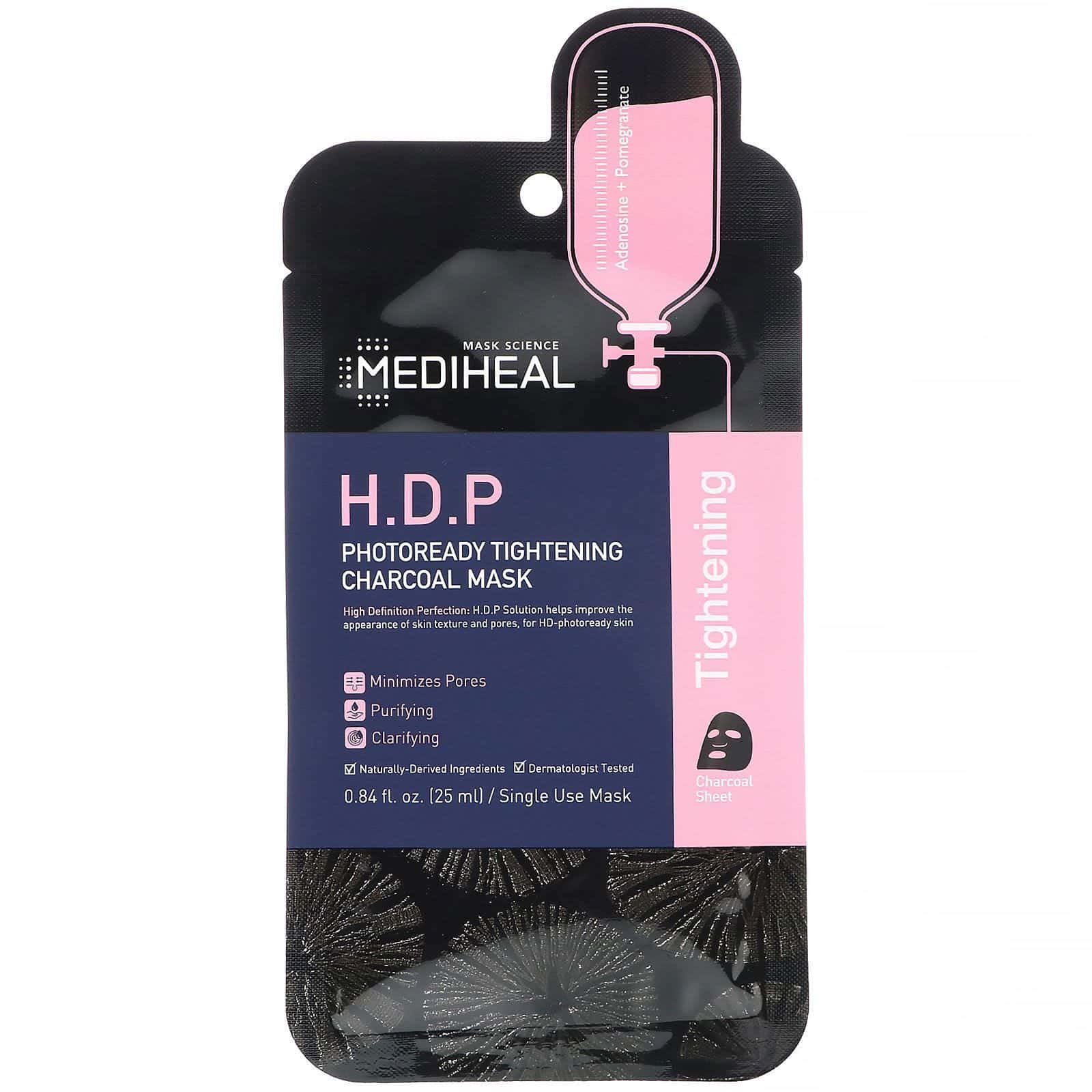 Mediheal, Mascarilla de carbón vegetal tensante Photoready H.D.P., 5 mascarillas, 25 ml (0,84 oz. líq.) cada una