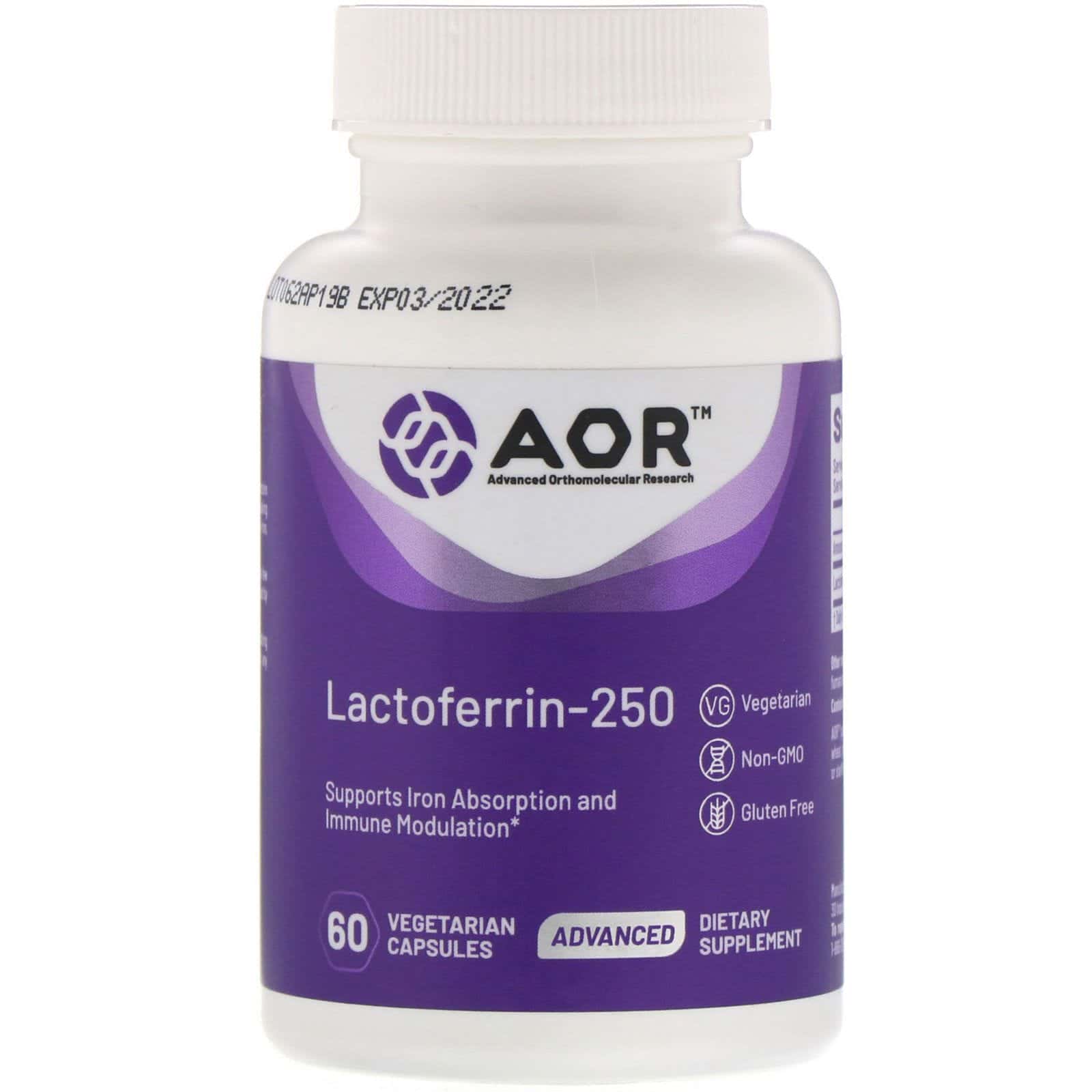Advanced Orthomolecular Research AOR, Lactoferrina-250, 60 cápsulas vegetarianas