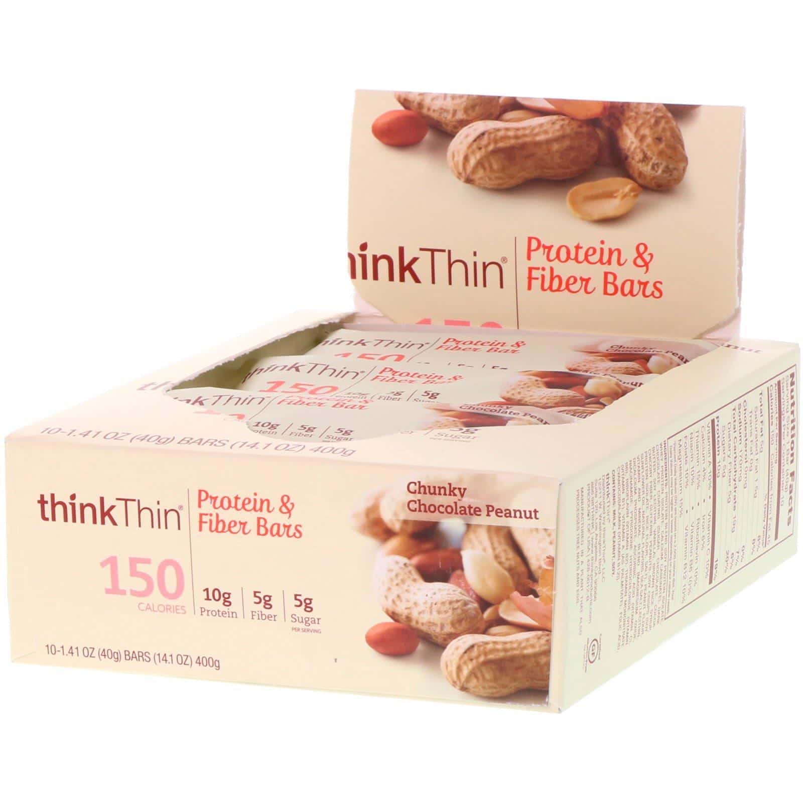 ThinkThin, Barras de proteína y fibra, maní con chocolate crocante, 1,41 oz (40 g) cada una