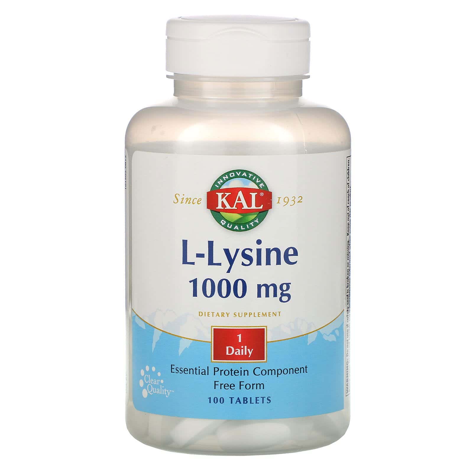 KAL, L-Lysine, 1,000 mg, 100 Tablets