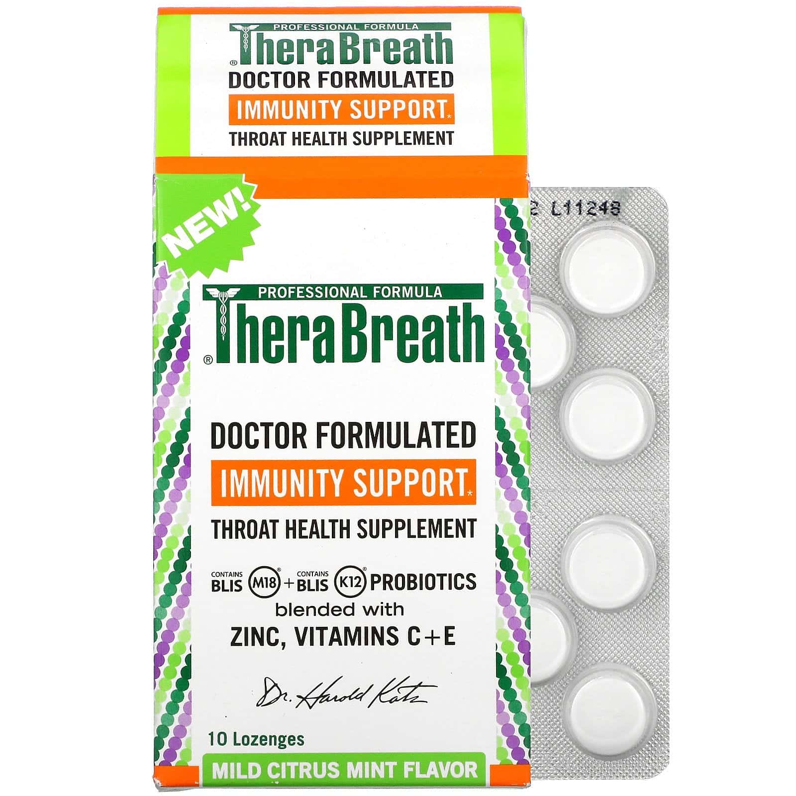 TheraBreath, Immunity Support, Throat Health Supplement, Mild Citrus Mint, 10 Lozenges