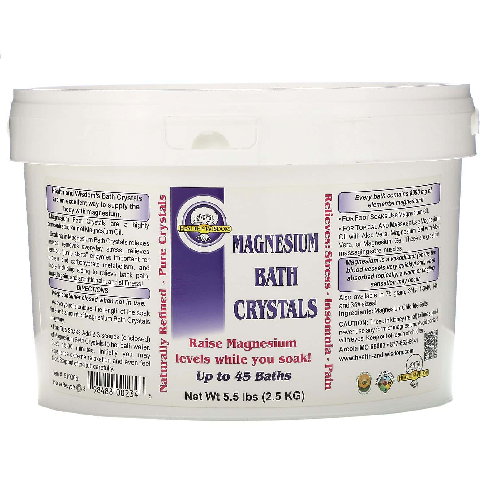 Health and Wisdom, Cristales de magnesio para el baño, 2,5 kg (5,5 lb)