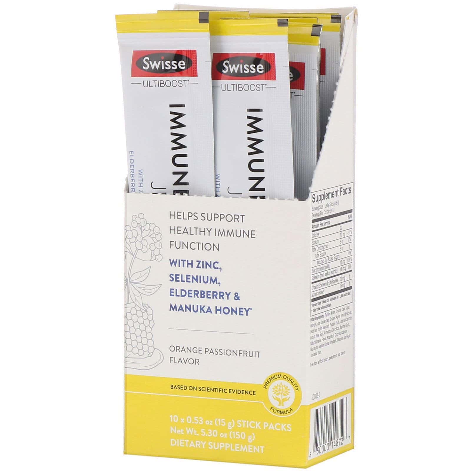 Swisse, Ultiboost, Jalea potenciadora del sistema inmunitario, Sabor a maracuyá naranja, 10 varillas, 15 g (0,53 oz) cada una
