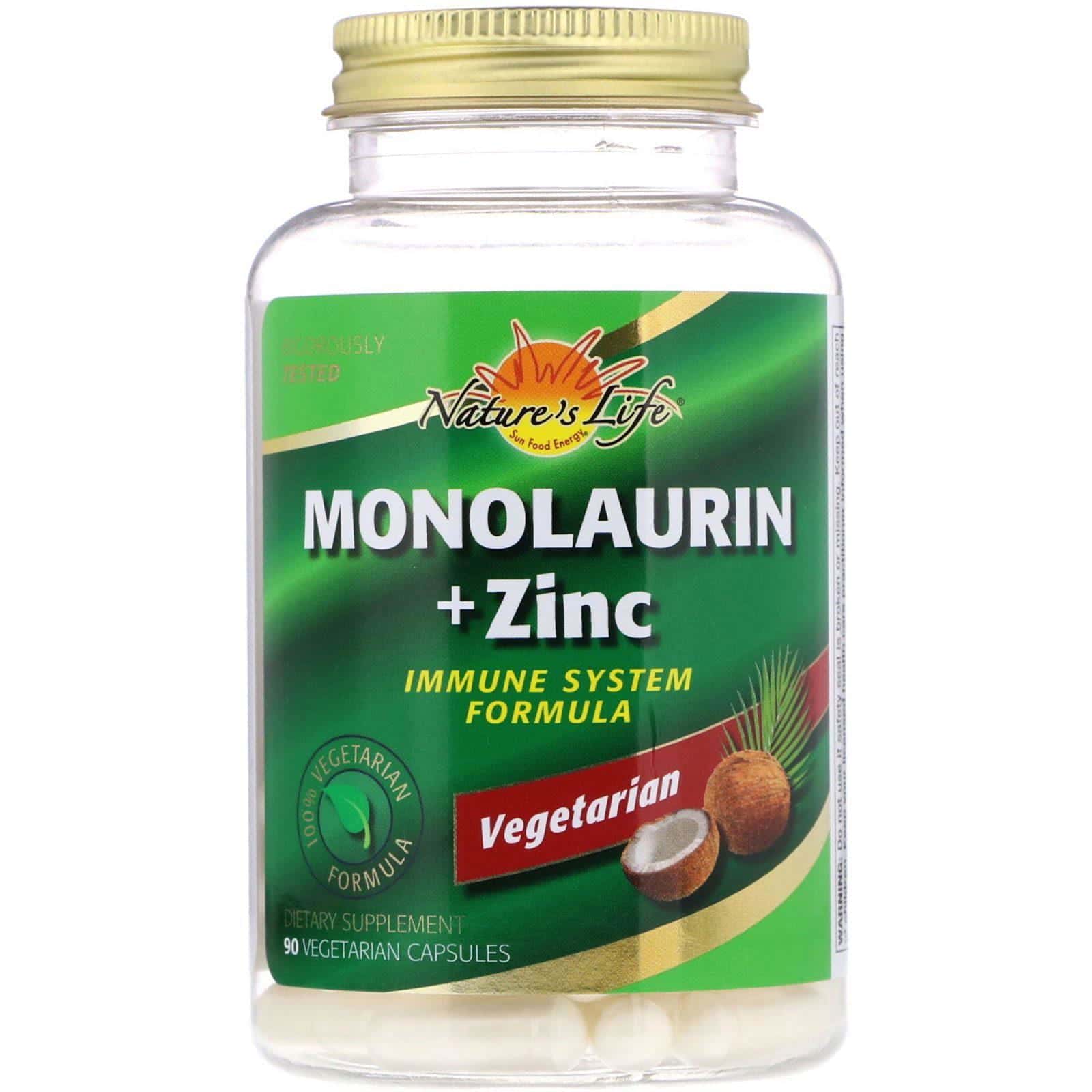 Nature's Life, Monolaurina + Zinc, 90 cápsulas vegetarianas