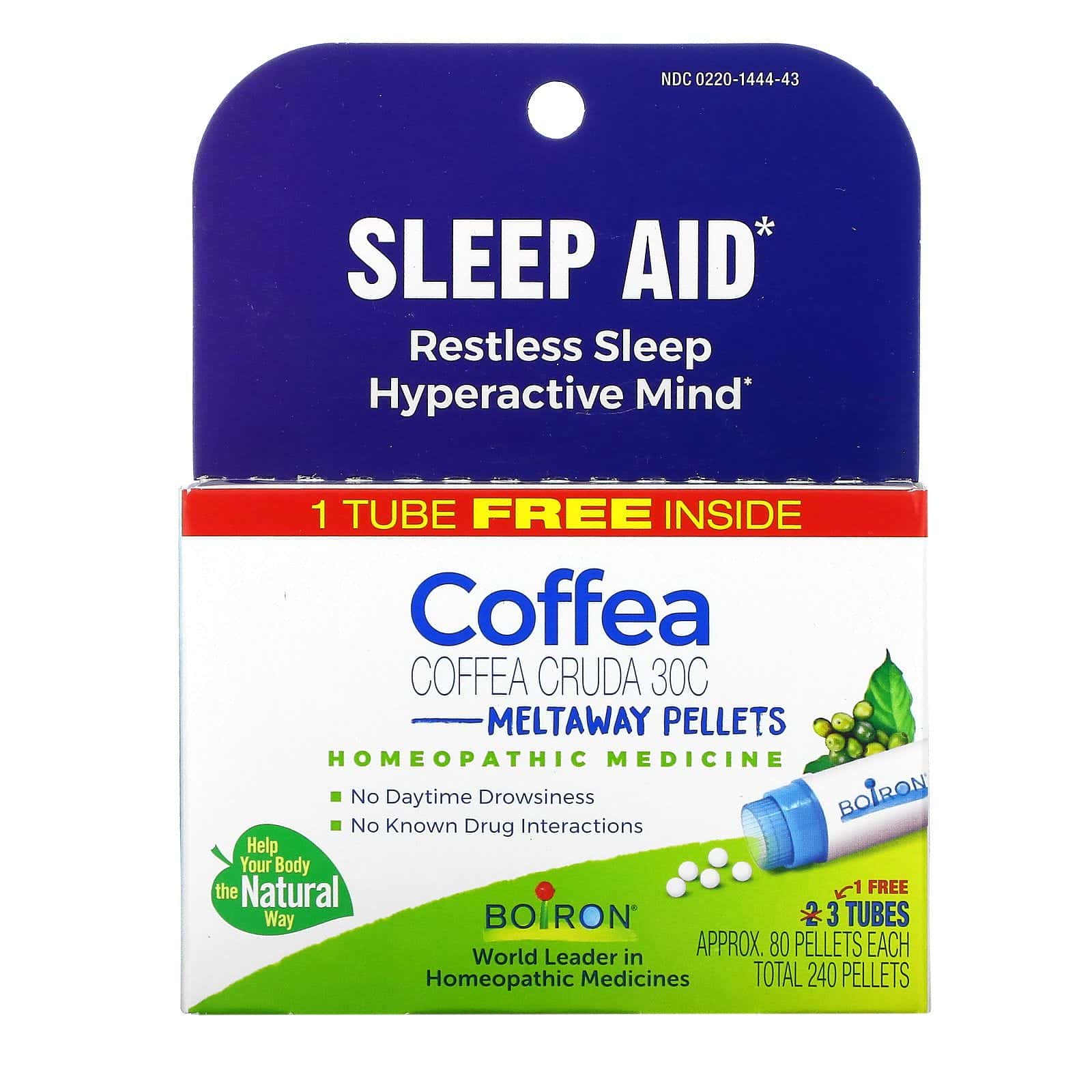 Boiron, Coffea, Sleep Aid, Meltaway Pellets, 3 Tubes, 80 Pellets Each