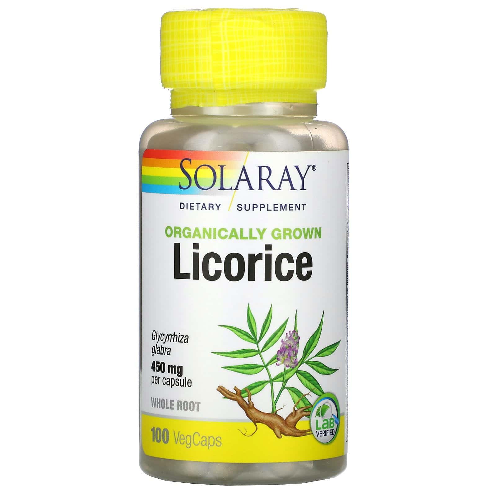 Solaray, Regaliz cultivado orgánicamente, 450 mg, 100 cápsulas vegetales