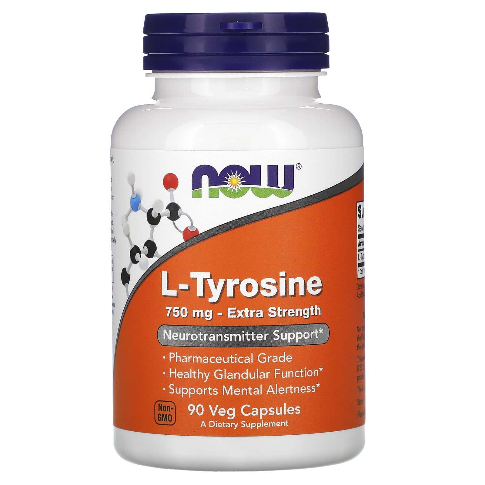 Now Foods, L-Tirosina, Extra Fuerza, 750 mg, 90 cápsulas vegetales