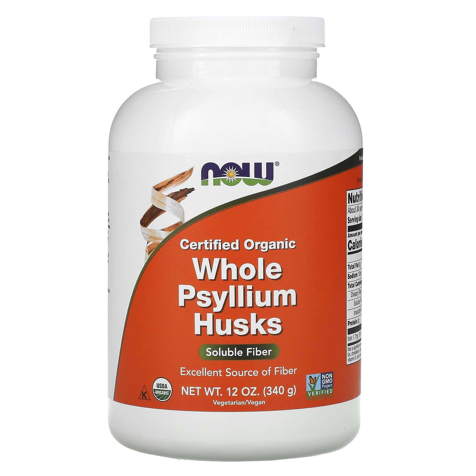 Now Foods, Cáscaras integrales de psilio con certificación orgánica, 12 oz (340 g)