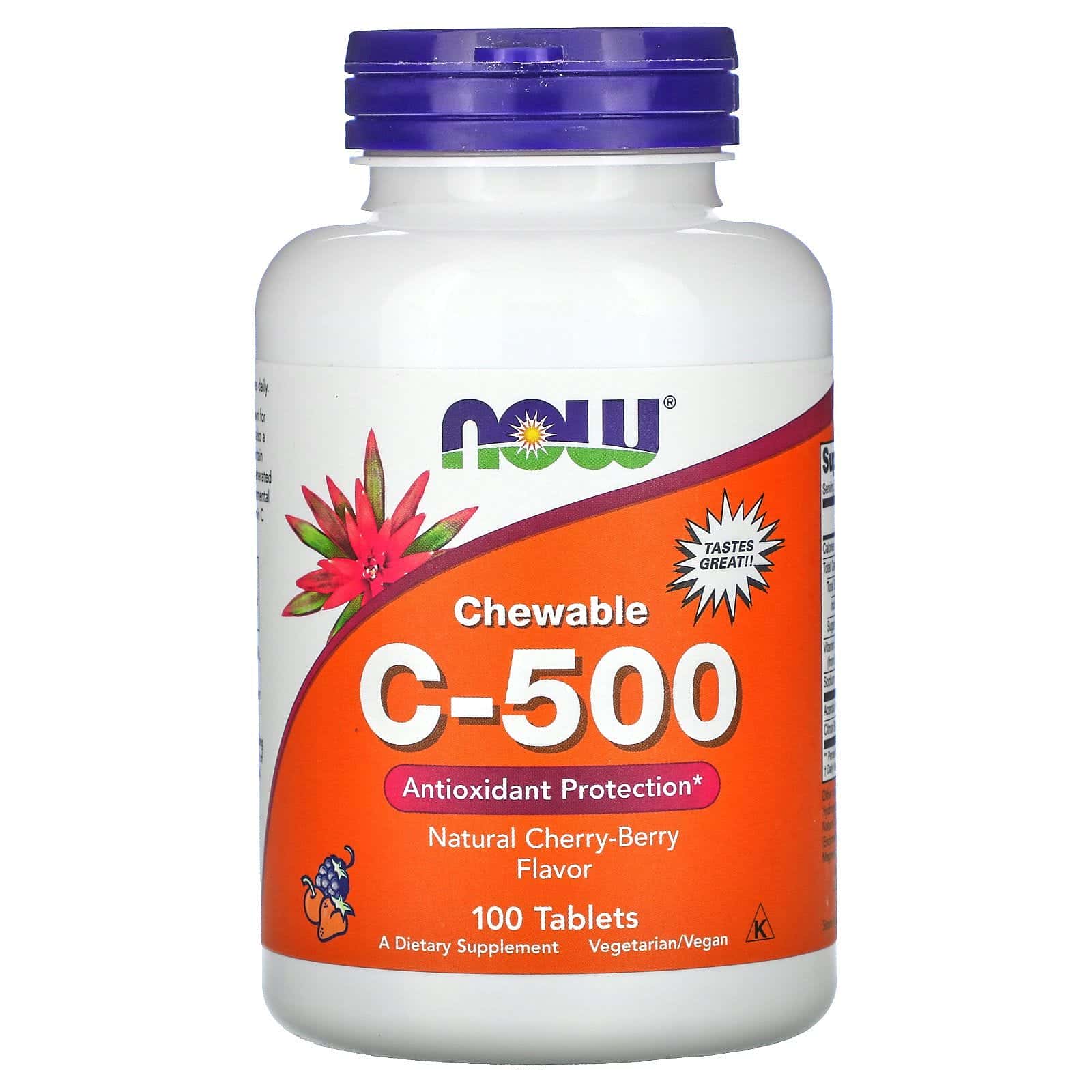 Now Foods, C-500 masticable, Sabor natural a cereza y bayas, 100 comprimidos