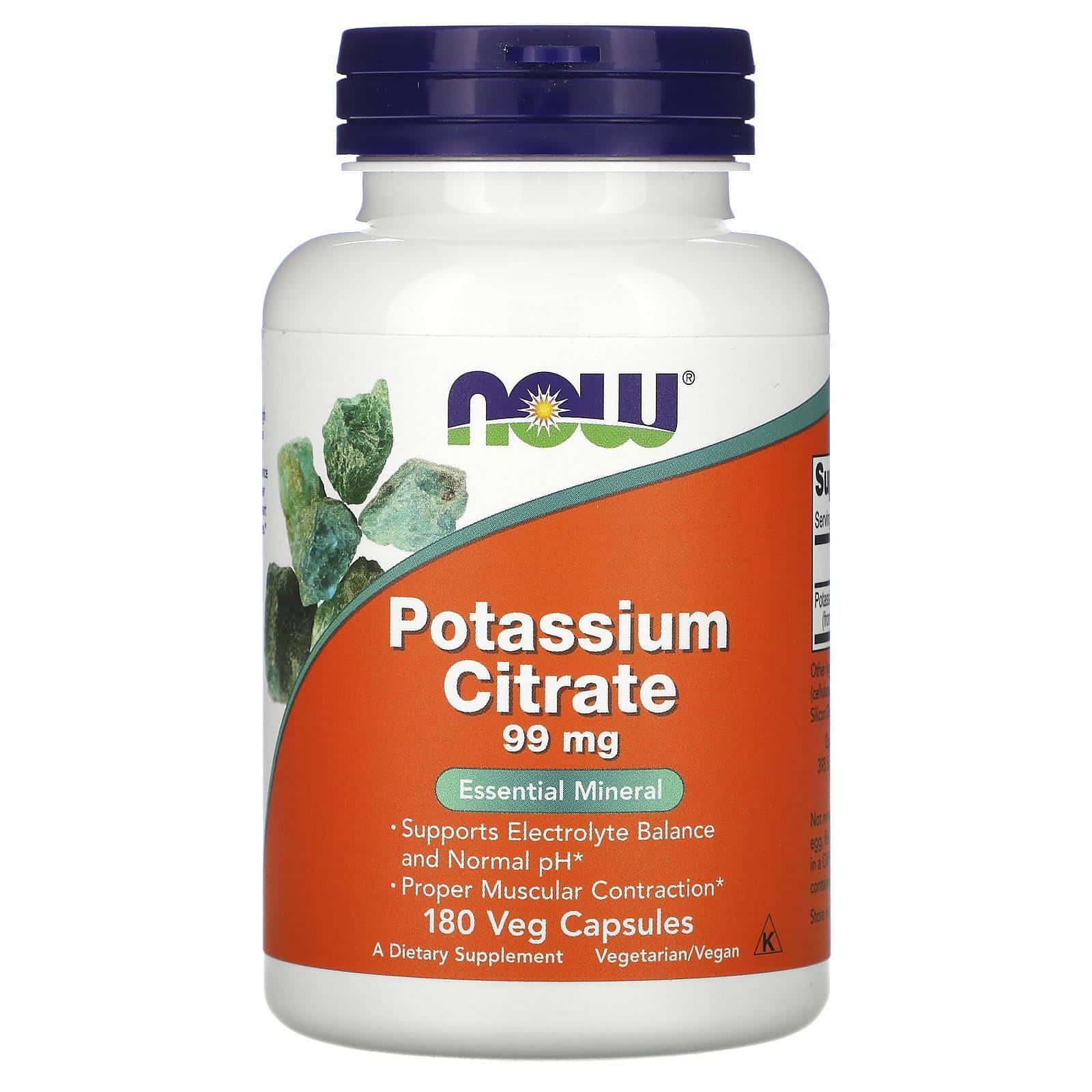 Now Foods, Citrato de potasio, 99 mg, 180 cápsulas