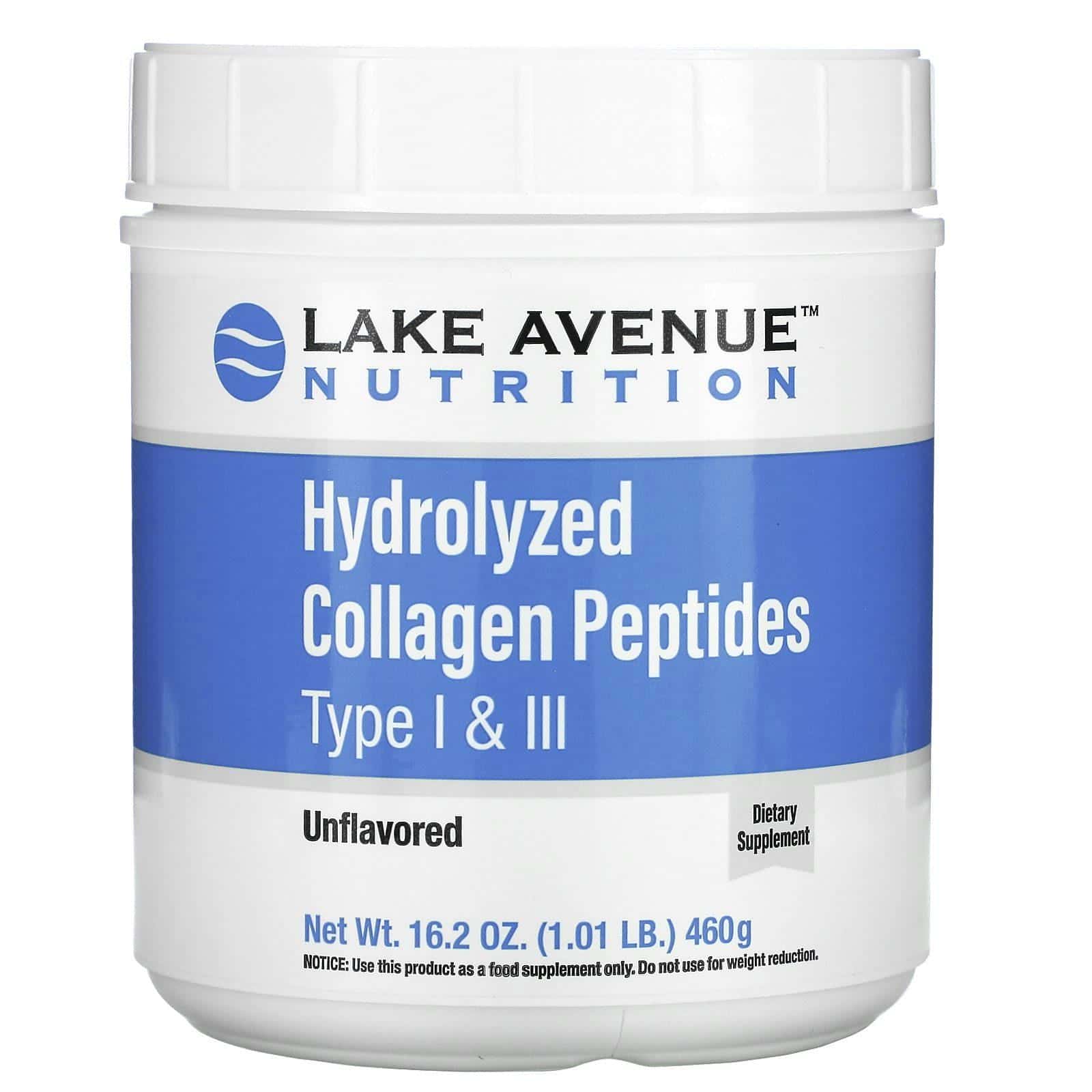 Lake Avenue Nutrition, Péptidos de colágeno hidrolizado, De tipo I y III, Sin sabor, 460 g (1,01 lb)