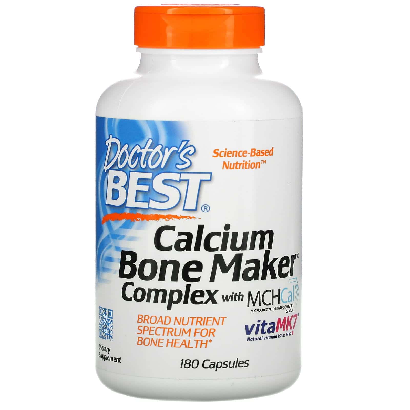Doctor's Best, Complejo Bone Maker de calcio con MCHCal y VitaMK7, 180 cápsulas