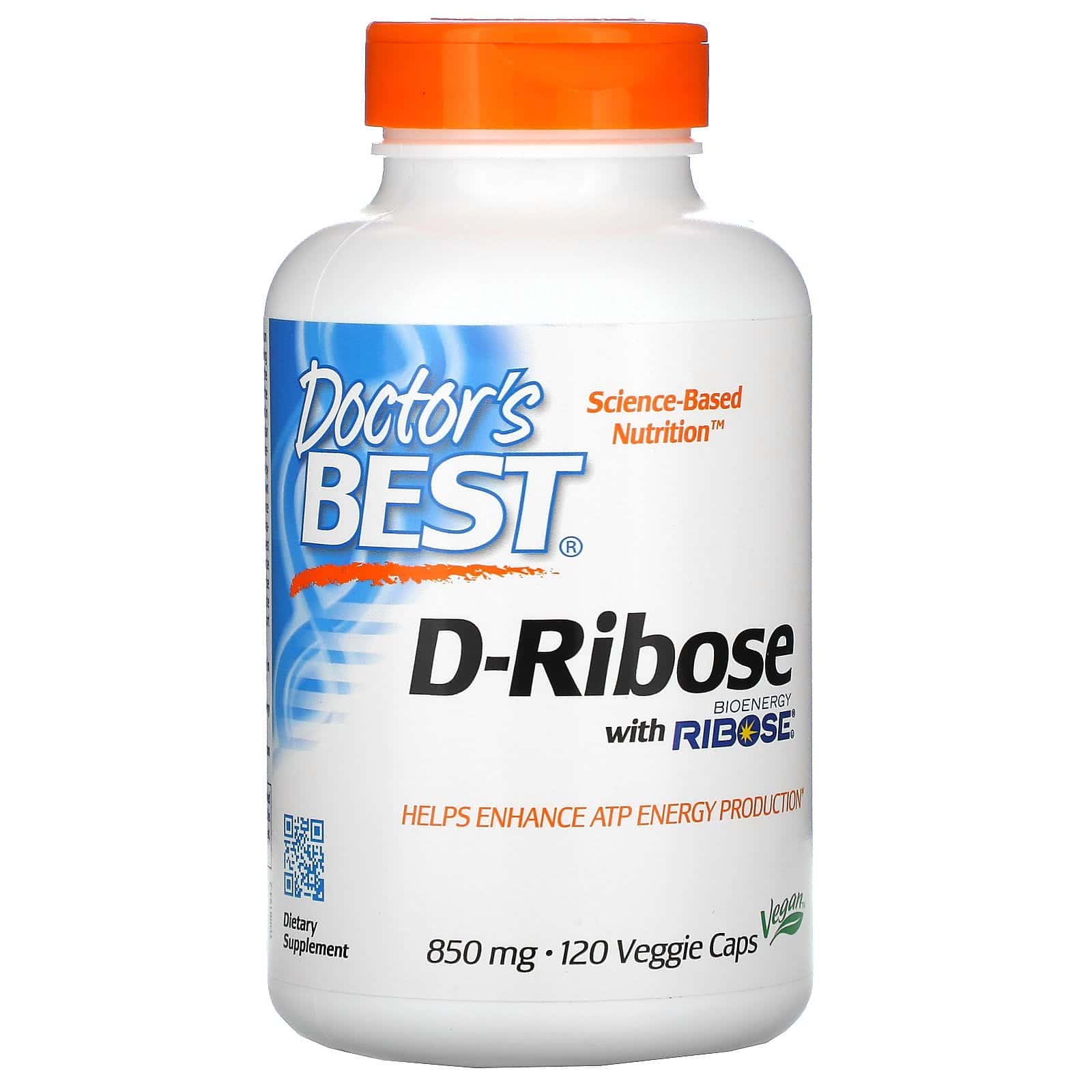Doctor's Best, D-ribosa con BioEnergy Ribose, 850 mg, 120 cápsulas vegetales
