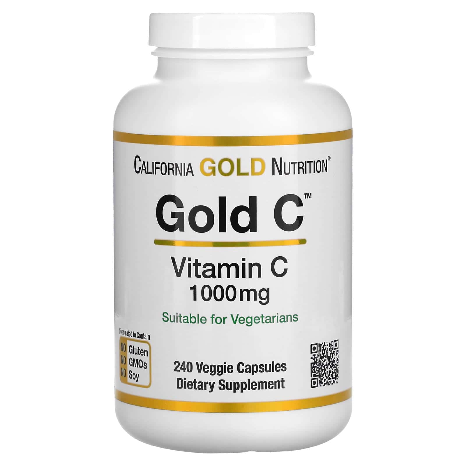 California Gold Nutrition, Gold C, Vitamina C verificada por la Farmacopea de EE. UU. (USP), 1000 mg, 240 cápsulas vegetales