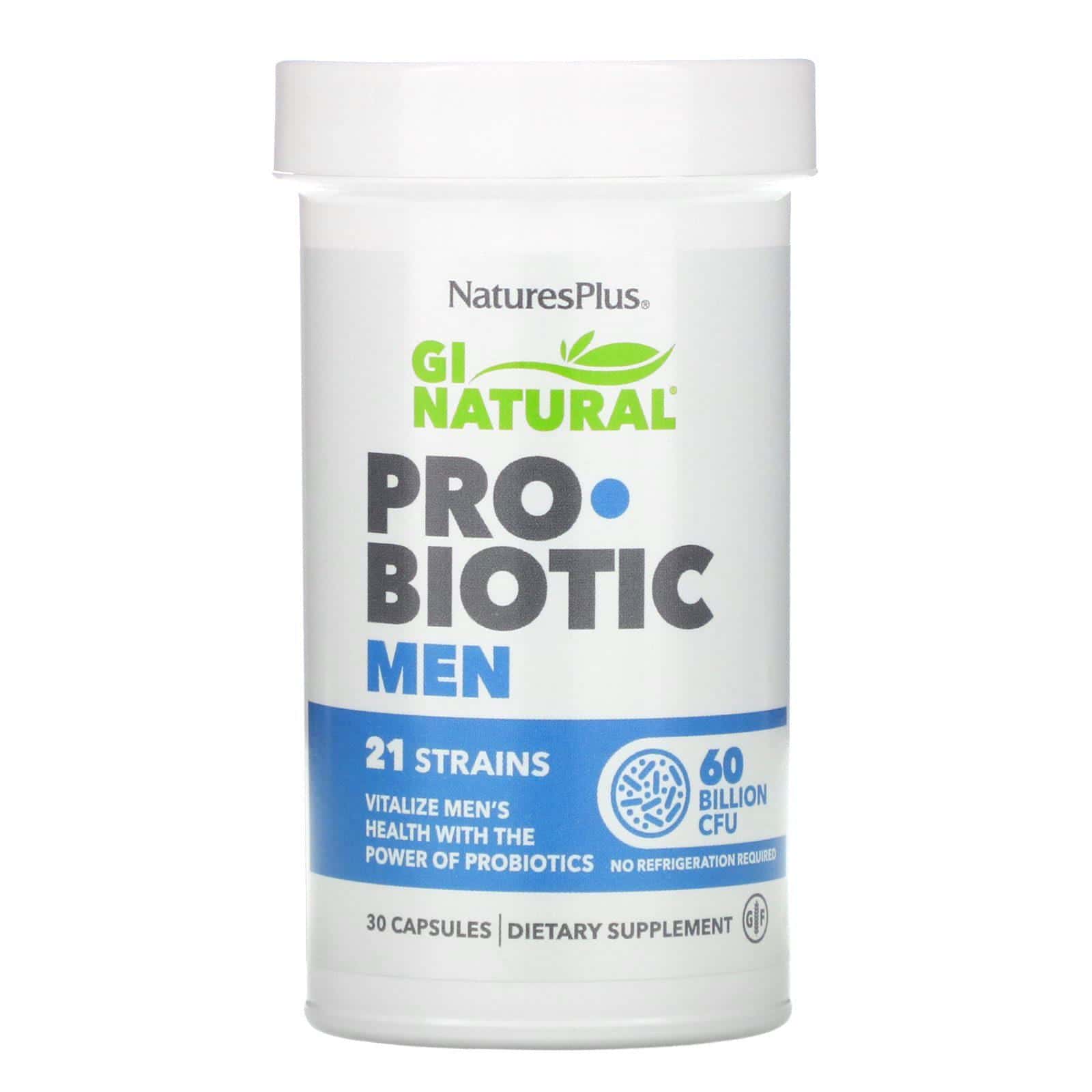Nature's Plus, GI Natural, Probiótico para hombres, 60.000 millones de UFC, 30 cápsulas
