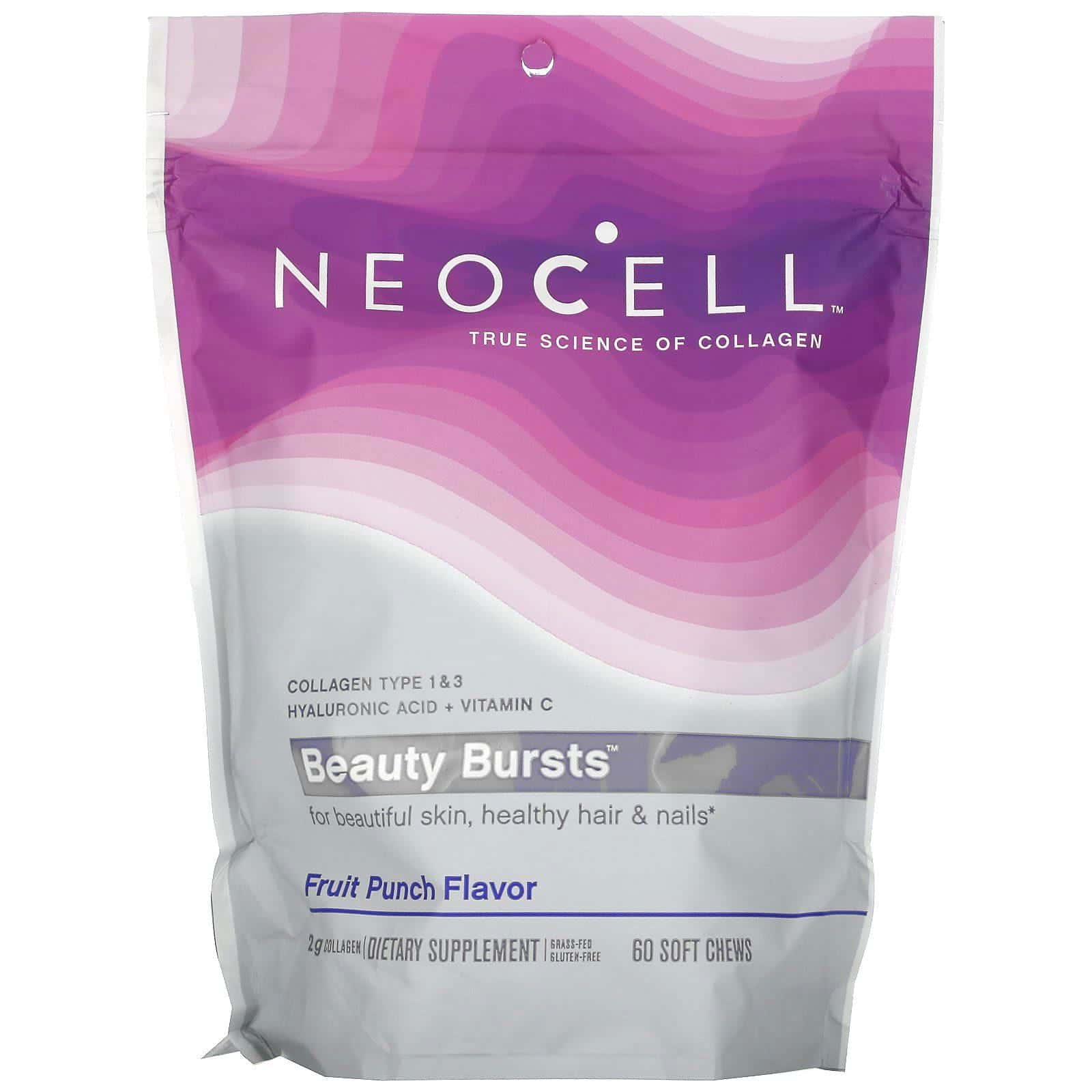 Neocell, Beauty Bursts, Sabor a ponche de frutas, 2 g, 60 comprimidos masticables suaves