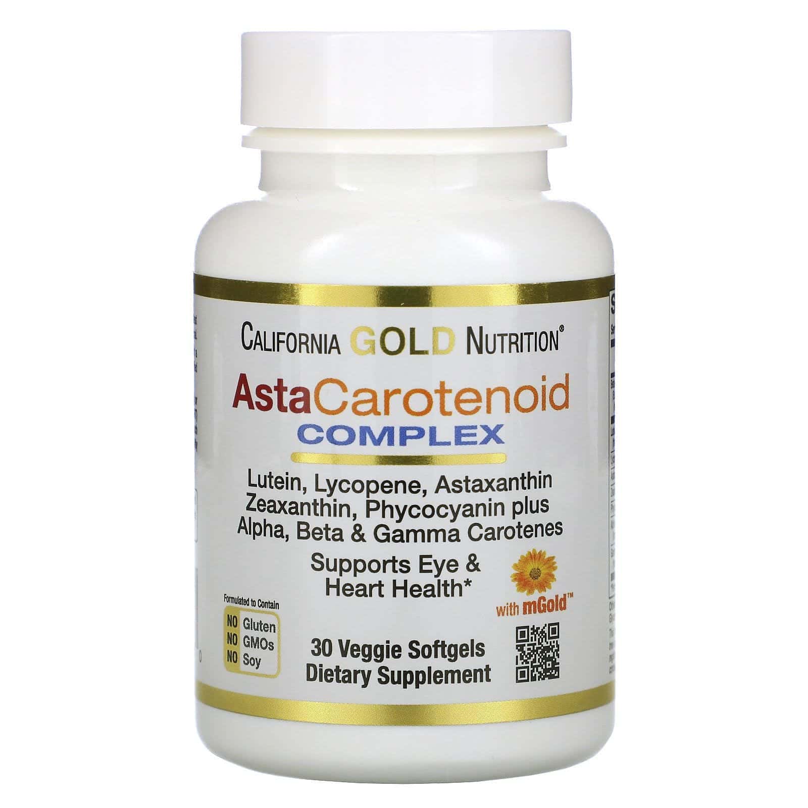 California Gold Nutrition, Complejo AstaCarotenoid, Complejo con luteína, licopeno, astaxantina, 30 cápsulas blandas vegetales