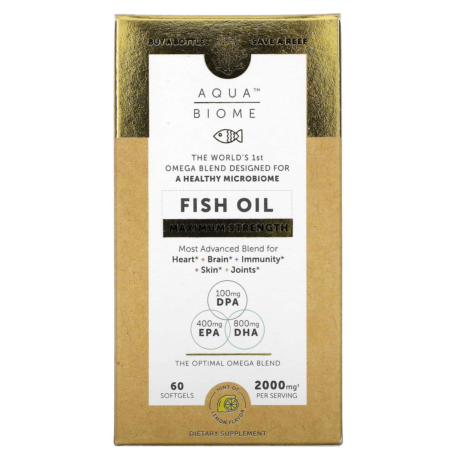 Enzymedica, Aqua Biome, Fish Oil, Maximum Strength, Lemon Flavor, 2,000 mg, 60 Softgels