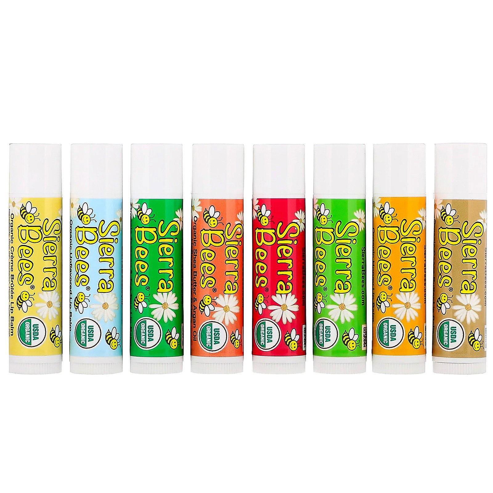 Sierra Bees, Pack combinado de bálsamos orgánicos para labios, Pack de 8 bálsamos, 4,25 g (15 oz) cada uno