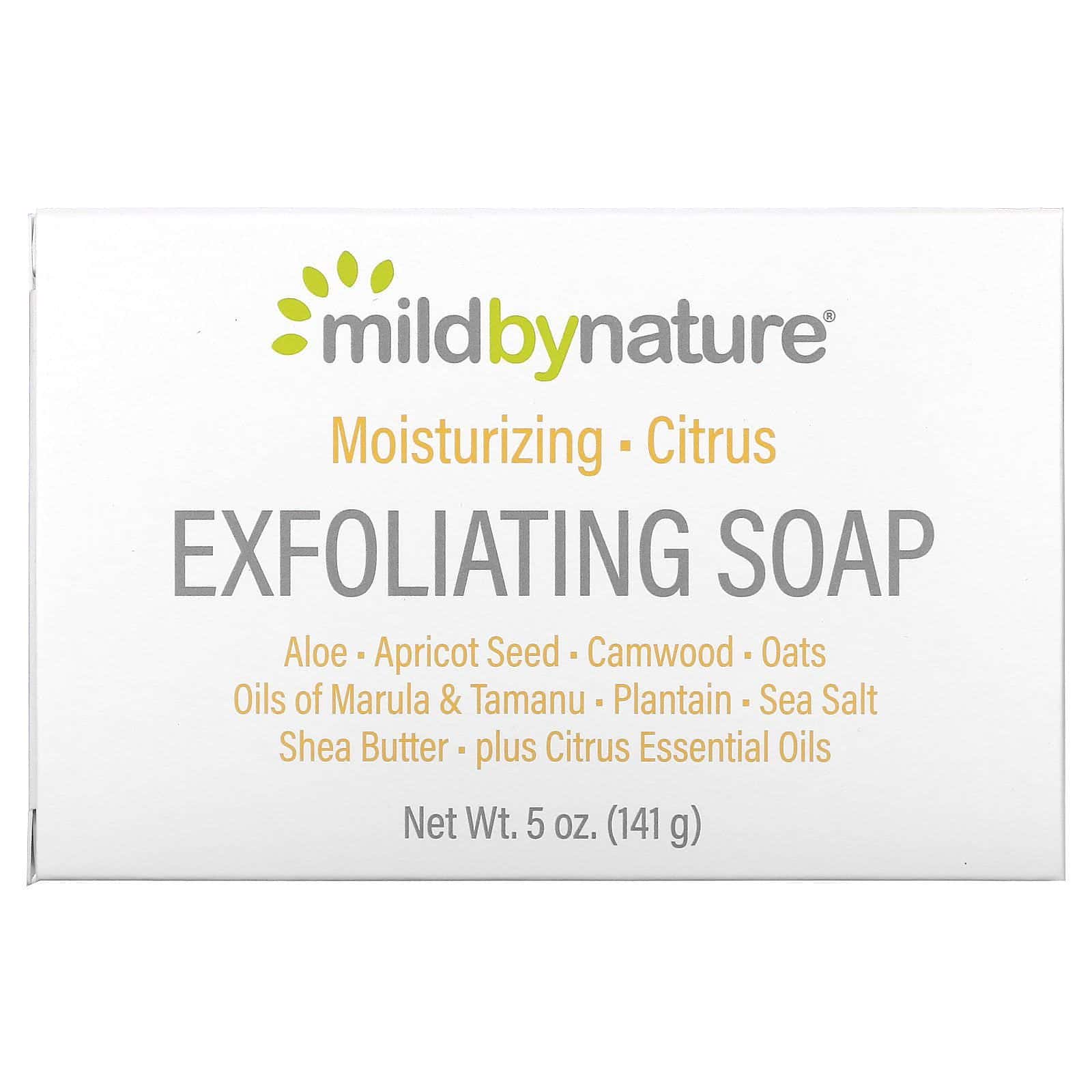 Mild By Nature, Barra de jabón exfoliante, Con aceite de marula y tamanu más manteca de karité, Cítrico, 141 g (5 oz)