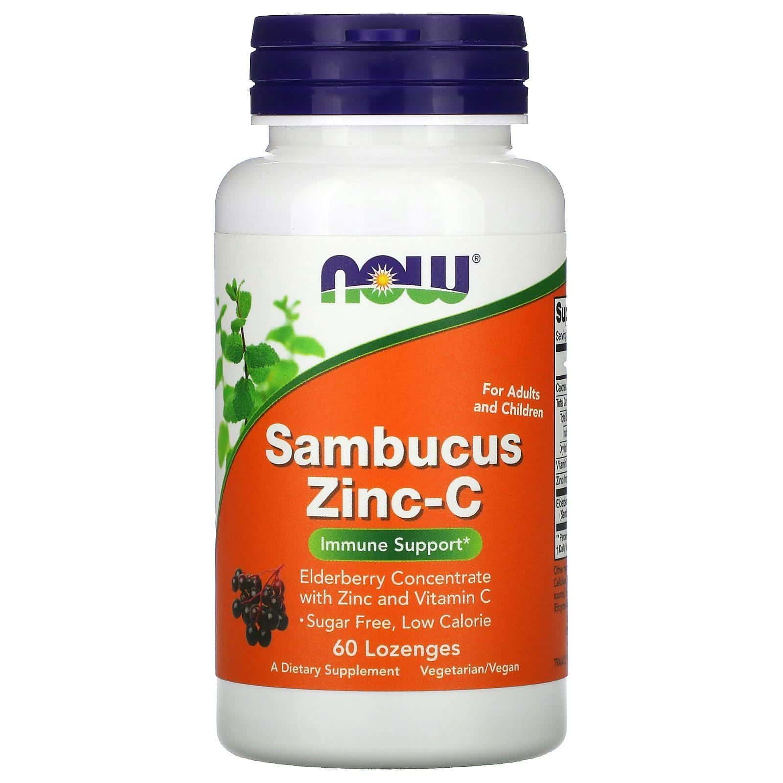 Now Foods, Sambucus, zinc y vitamina C, 60 pastillas
