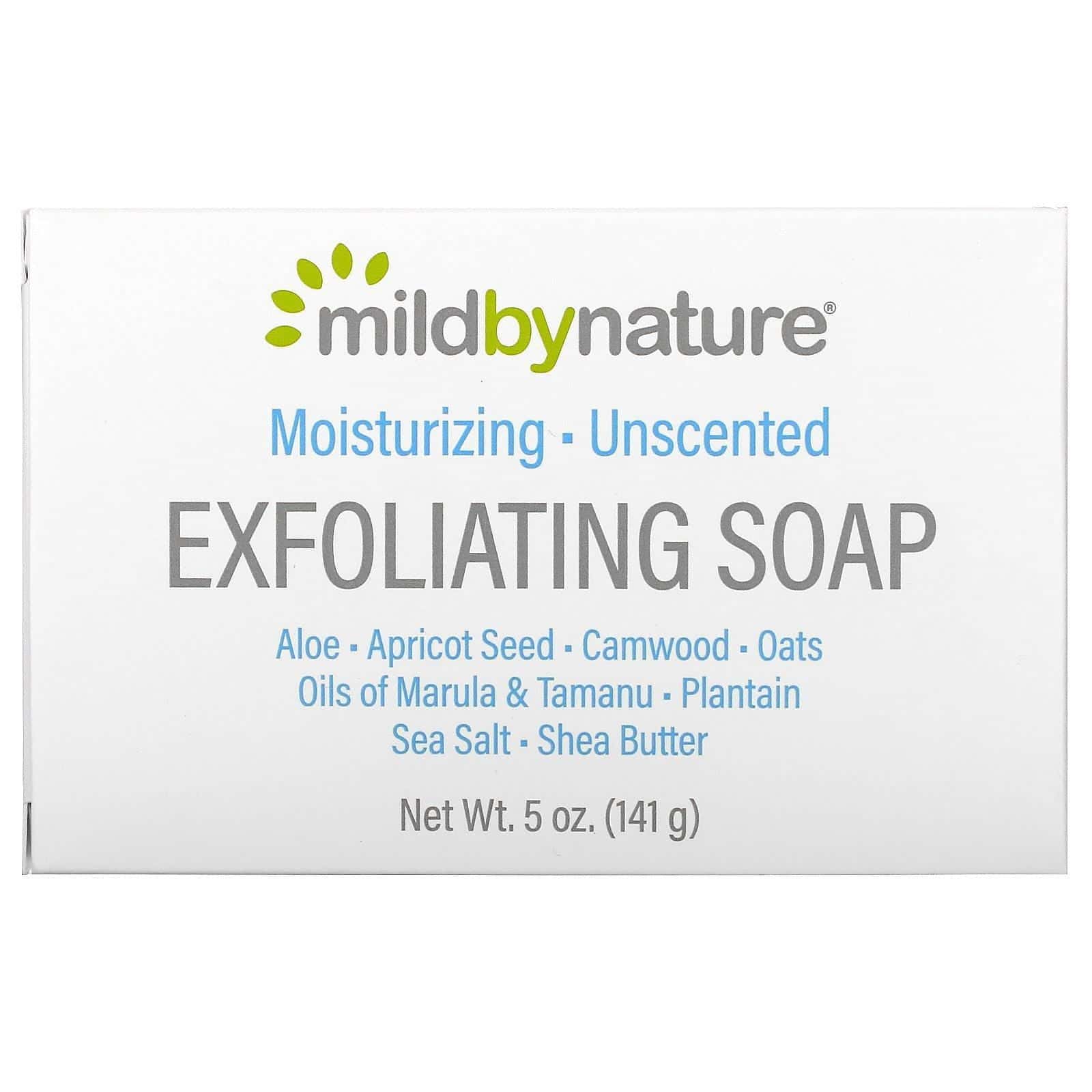 Mild By Nature, Barra de jabón exfoliante, Con aceite de marula y tamanu más manteca de karité, Sin fragancia, 141 g (5 oz)