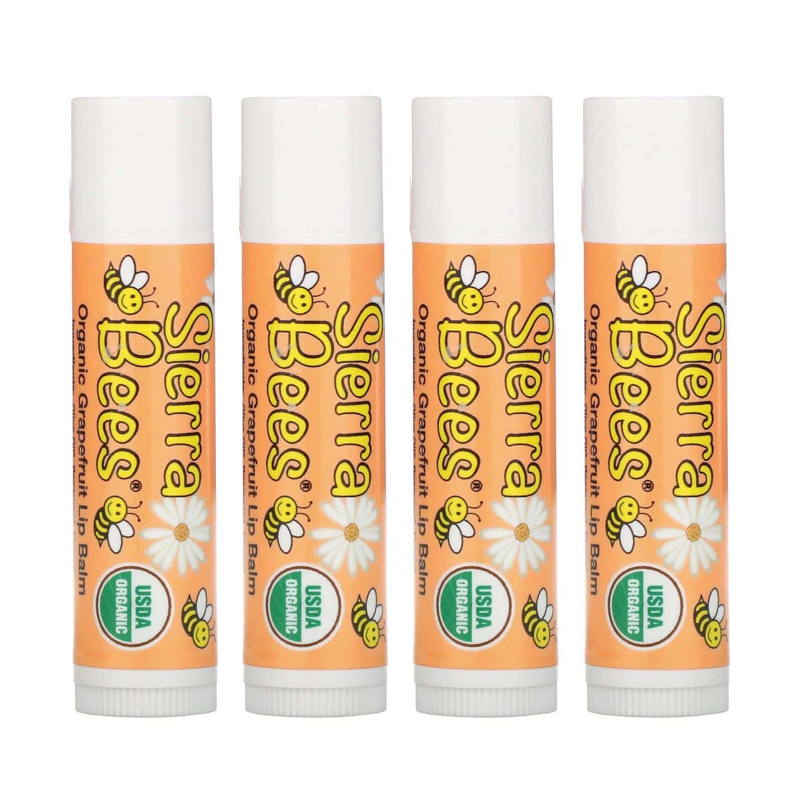 Sierra Bees, Bálsamos labiales orgánicos, Pomelo, 4 empaques, 0.15 oz (4.25 g) c/u