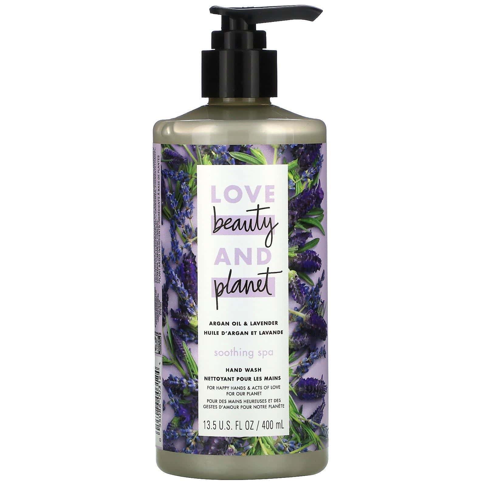 Love Beauty and Planet, Jabón líquido para las manos, Spa relajante, Soothing Spa, Aceite de argán y lavanda, 400 ml (13,5 oz. líq.)