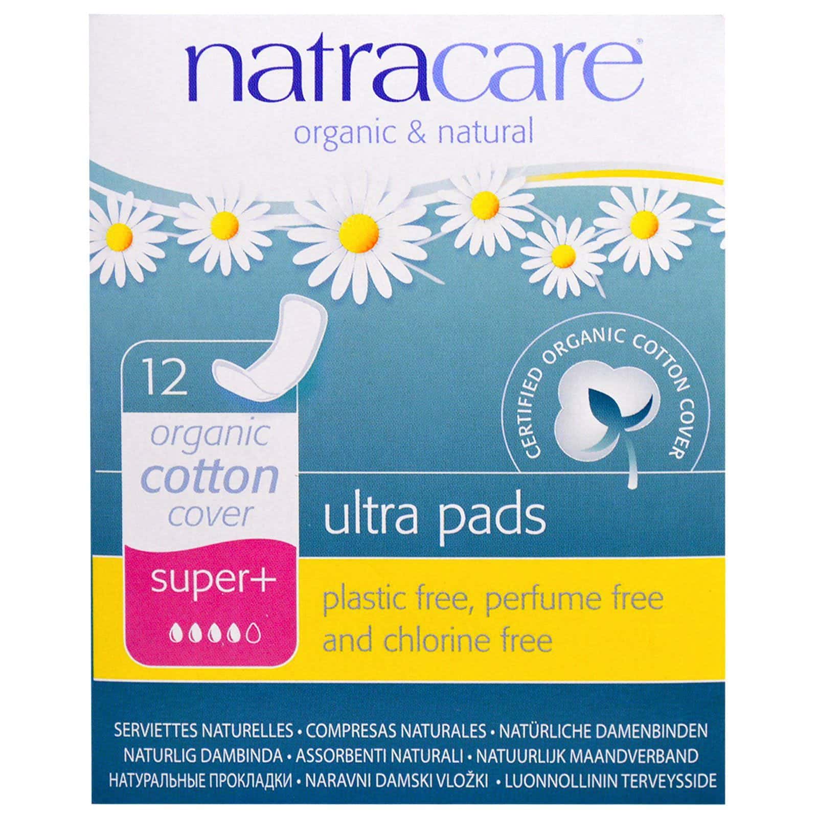 Natracare, Compresas ultrafinas, Cubierta de algodón orgánico, Súper plus, 12 compresas