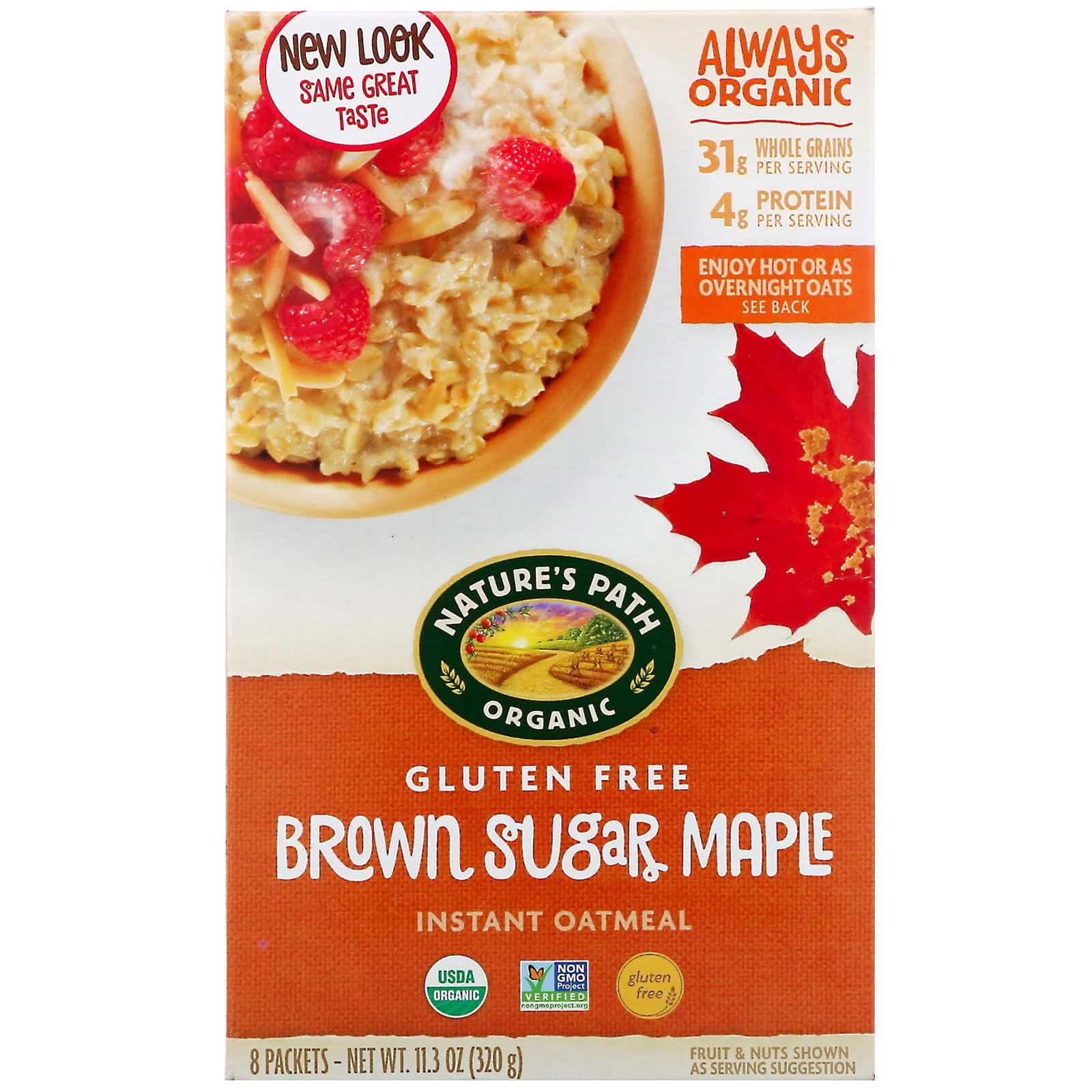 Nature's Path, Avena instantánea orgánica, Azúcar morena de arce, 8 sobres, 320 g (11,3 oz)
