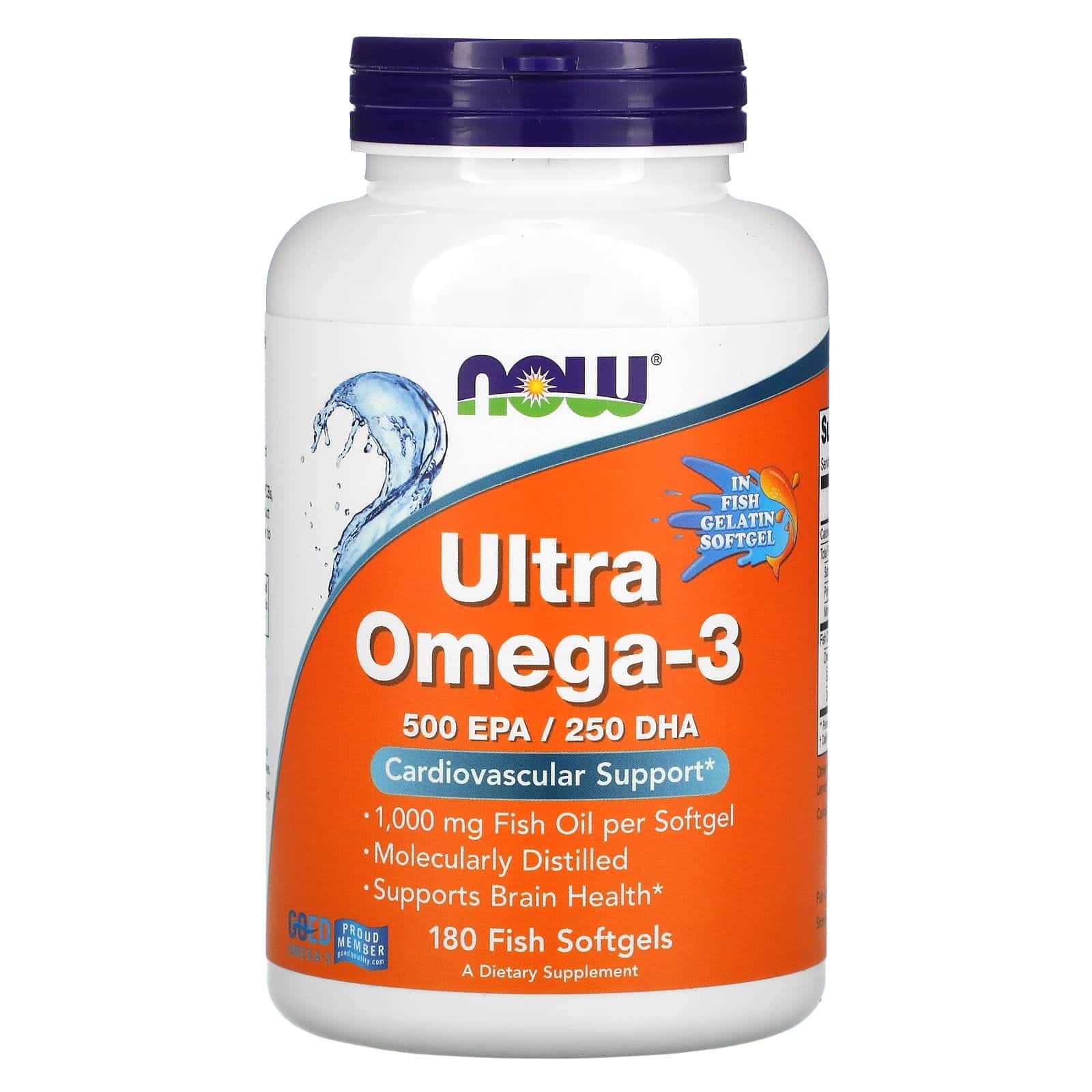NOW Foods, Ultra Omega-3, Ácido eicosapentaenoico: 500/Ácido docosahexaenoico: 250, 180 cápsulas blandas de pescado