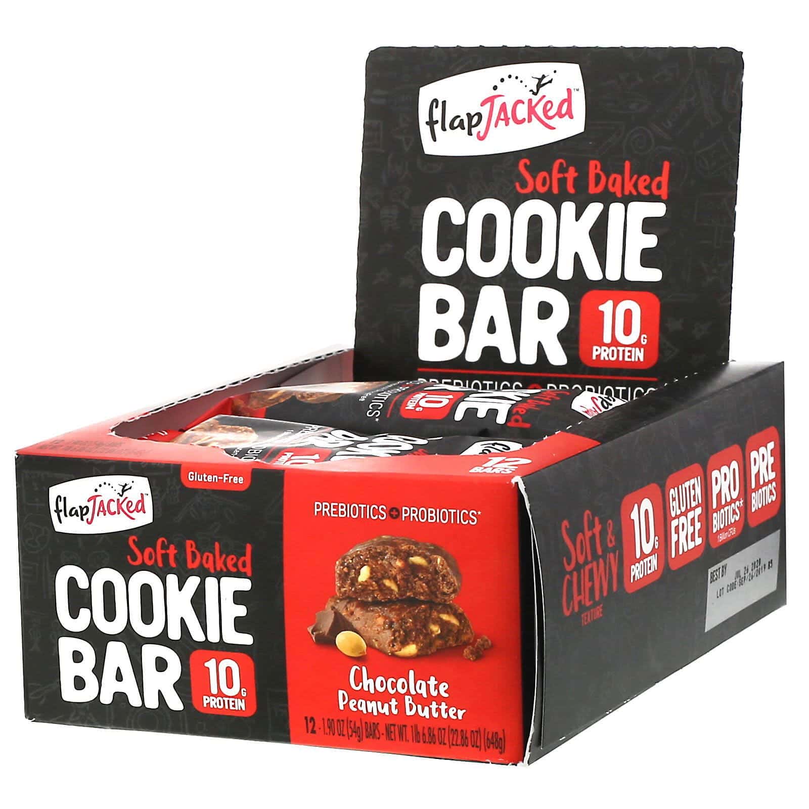 FlapJacked, Barritas de galleta horneada suave, Chocolate y mantequilla de maní, 12 barritas, 54 g (1,90 oz) cada una